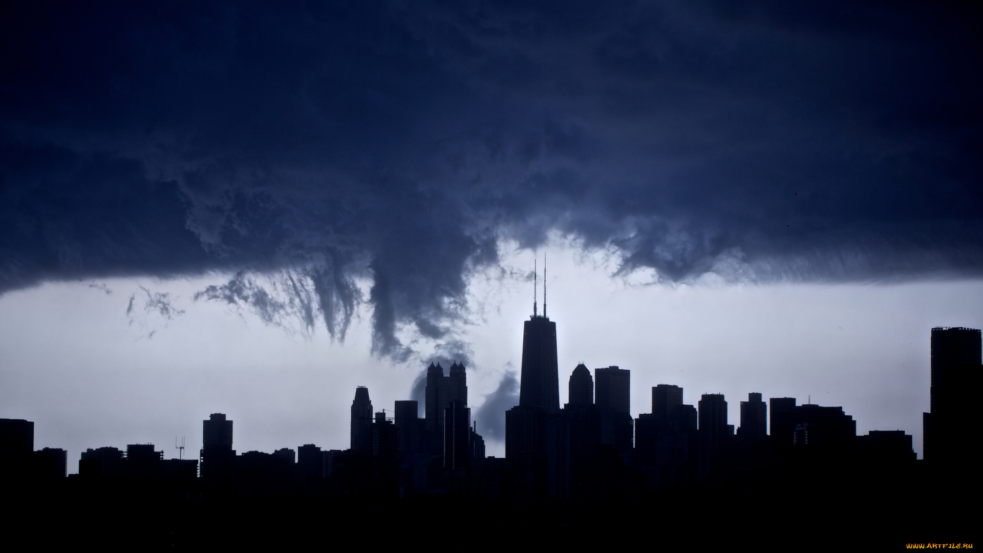 города, -, панорамы, тучи, город, шторм, стихия