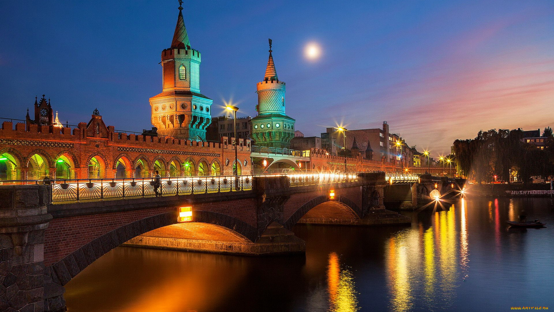 города, берлин, , германия, река, башни, мост