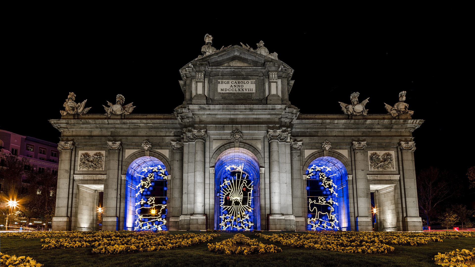 madrid, города, мадрид, , испания, монумент, газон, лужайка, ночь