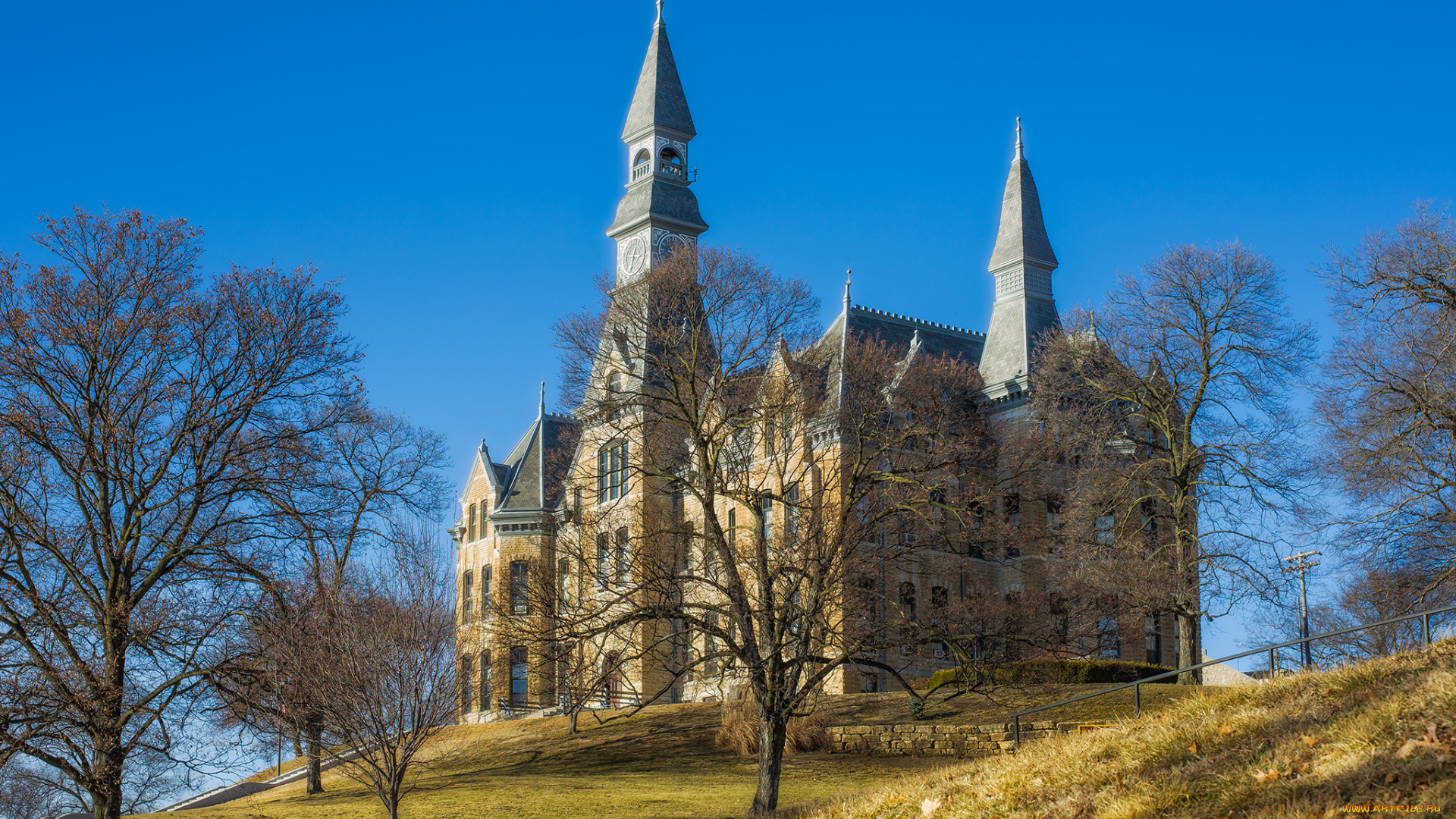 park, university, города, -, здания, , дома, университет, здание, пригорок, парк