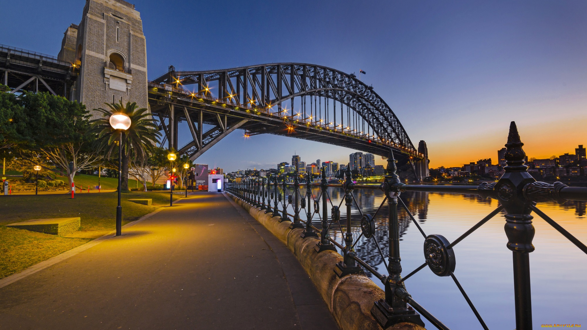 sydney, harbour, bridge, города, сидней, , австралия, набережная, мост, рассвет
