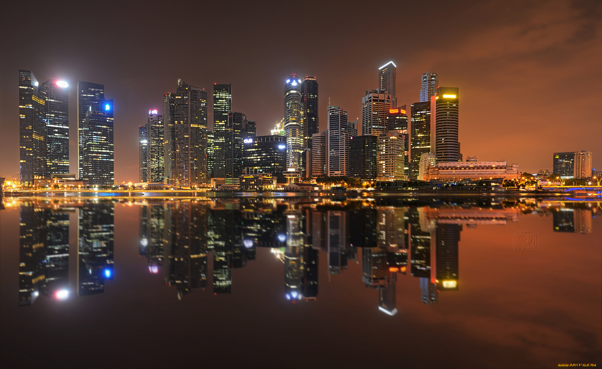 singapore, города, сингапур, , сингапур, огни, здания, залив, ночь