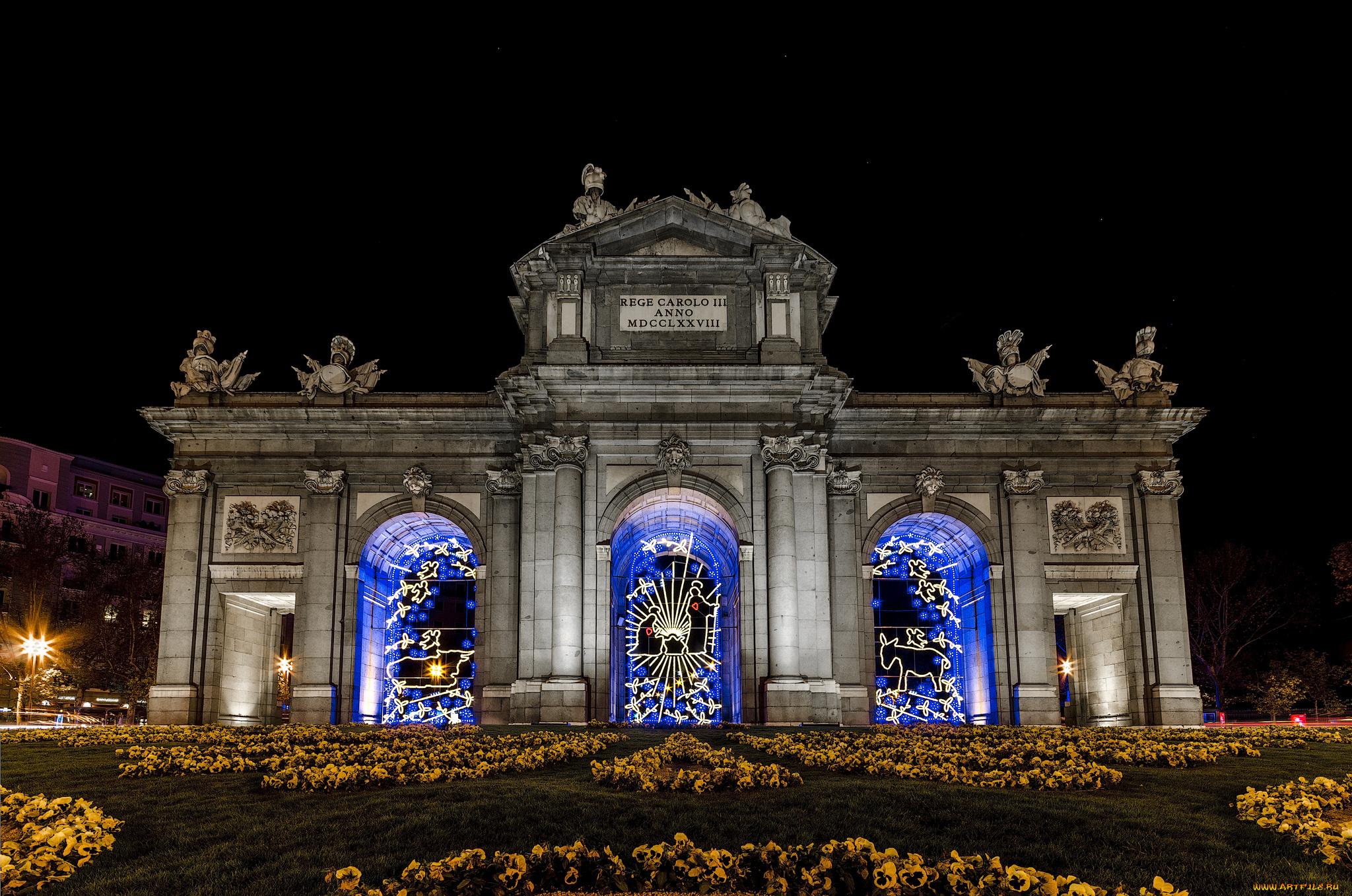madrid, города, мадрид, , испания, монумент, газон, лужайка, ночь