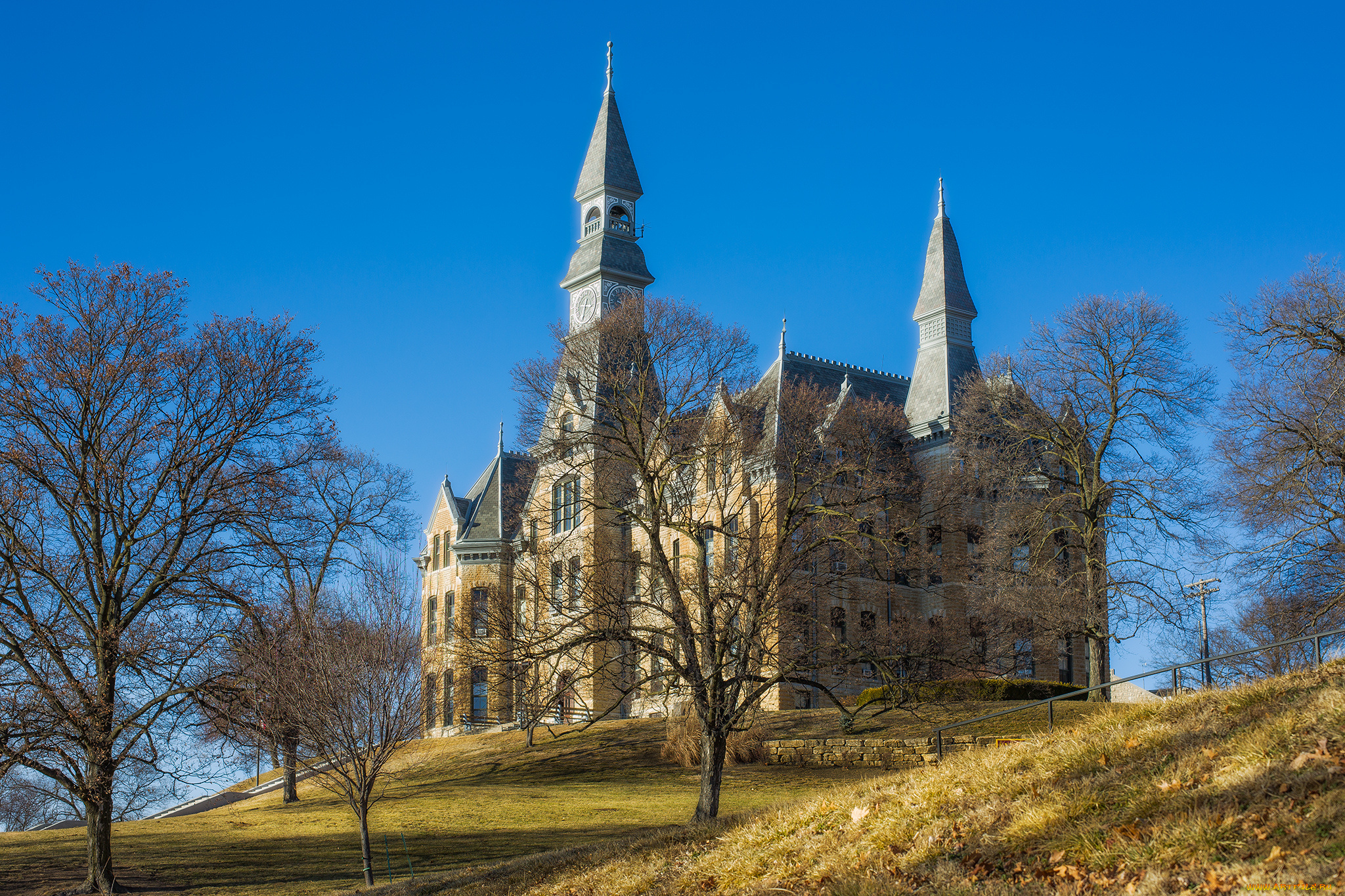 park, university, города, -, здания, , дома, университет, здание, пригорок, парк