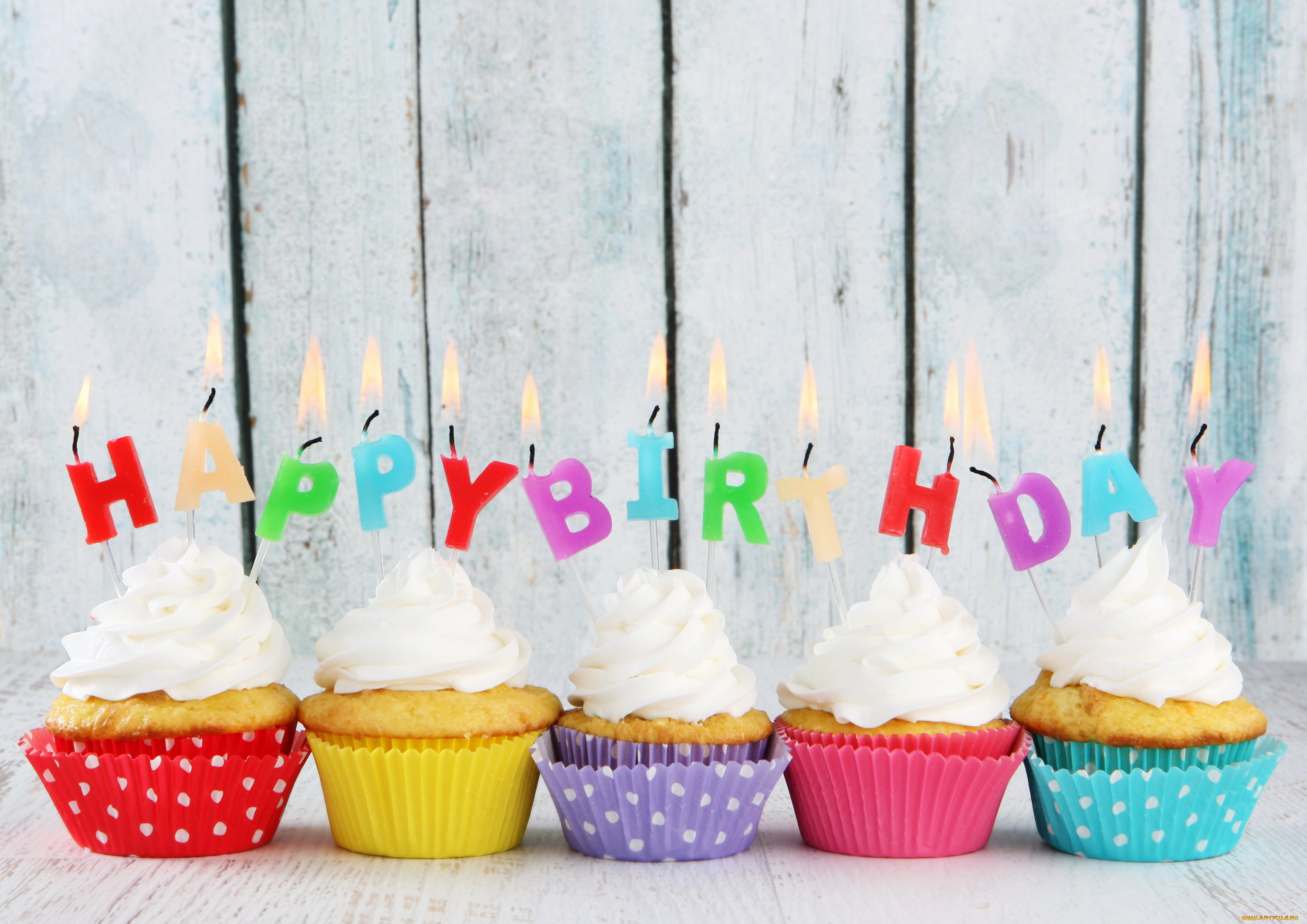 праздничные, день, рождения, кексы, свечи, пожелание