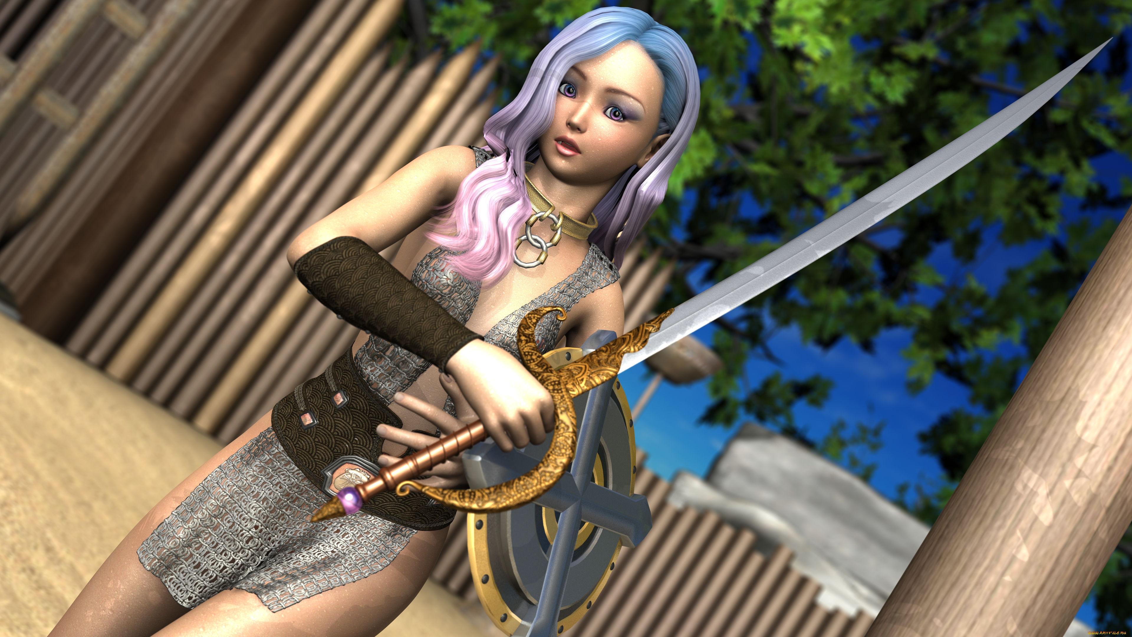 3д, графика, эльфы, , elves, эльфийка, взгляд, фон, оружие