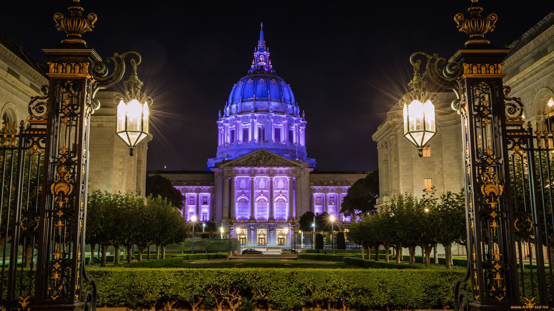 города, сан-франциско, , сша, фонари, ворота, небо, дворец, ночь, огни, сан-франциско