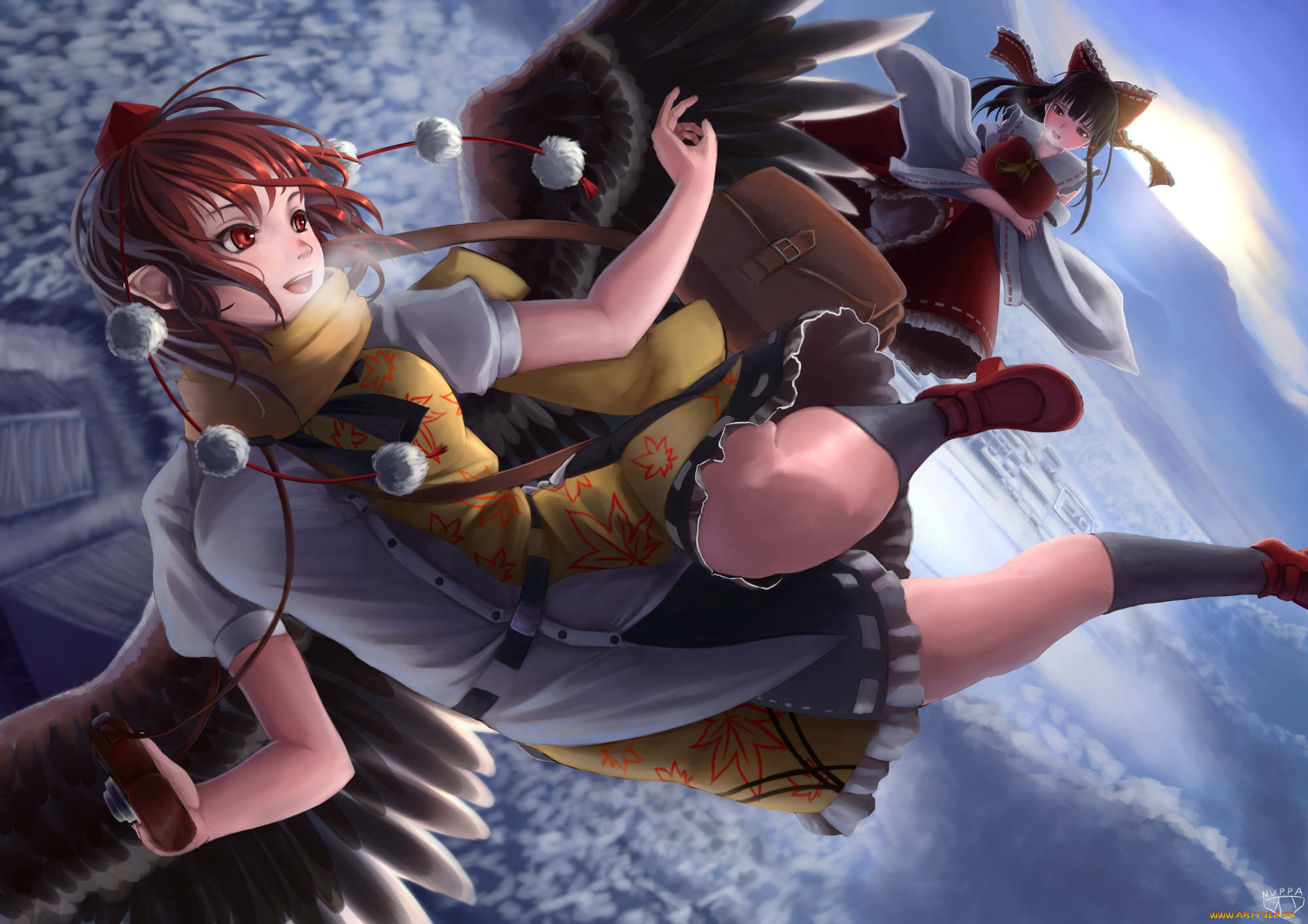 аниме, touhou, shameimaru, aya, nuppa, hakurei, reimu