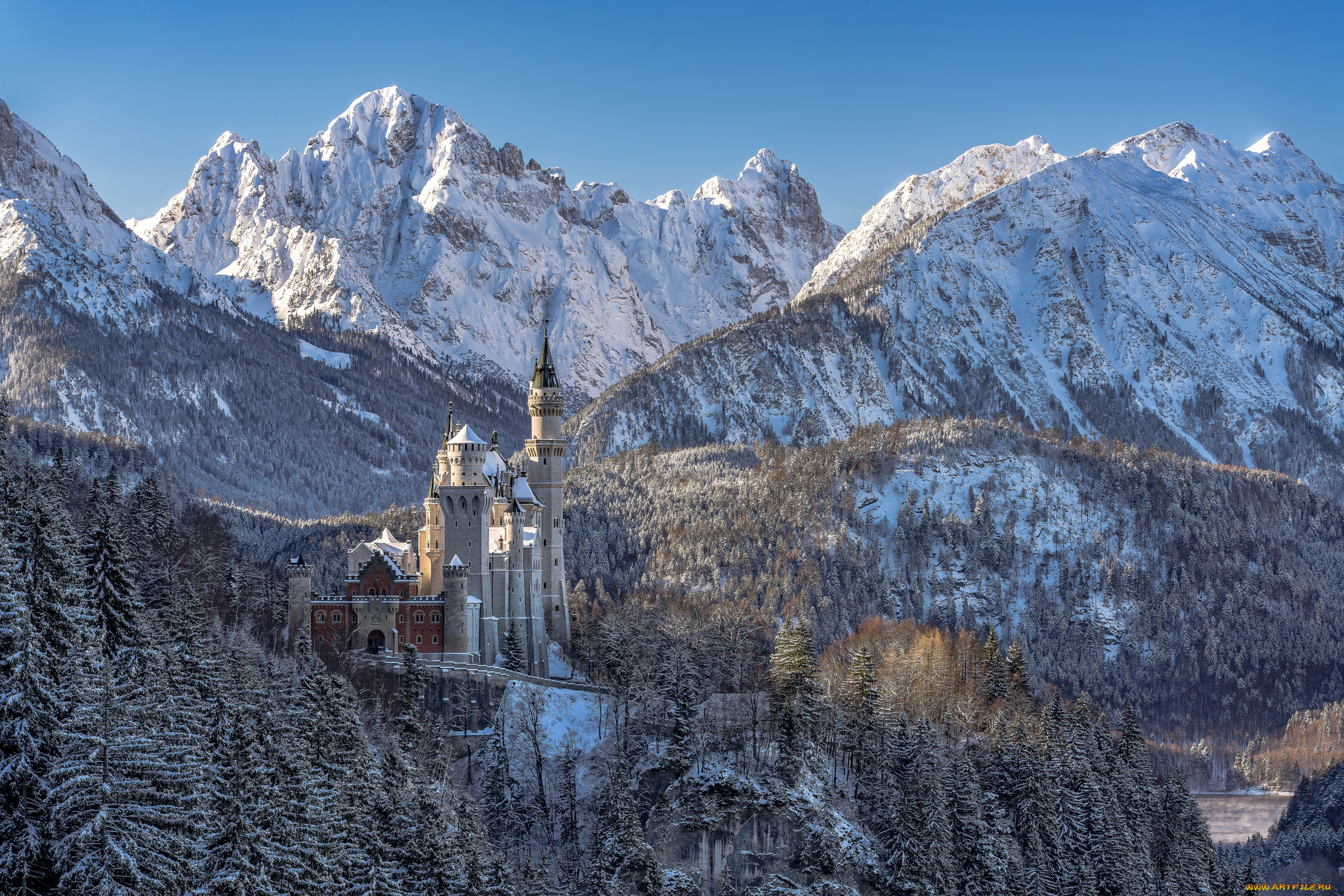 neuschwanstein, castle, -, bavaria, города, замки, германии, горы, замок, лес