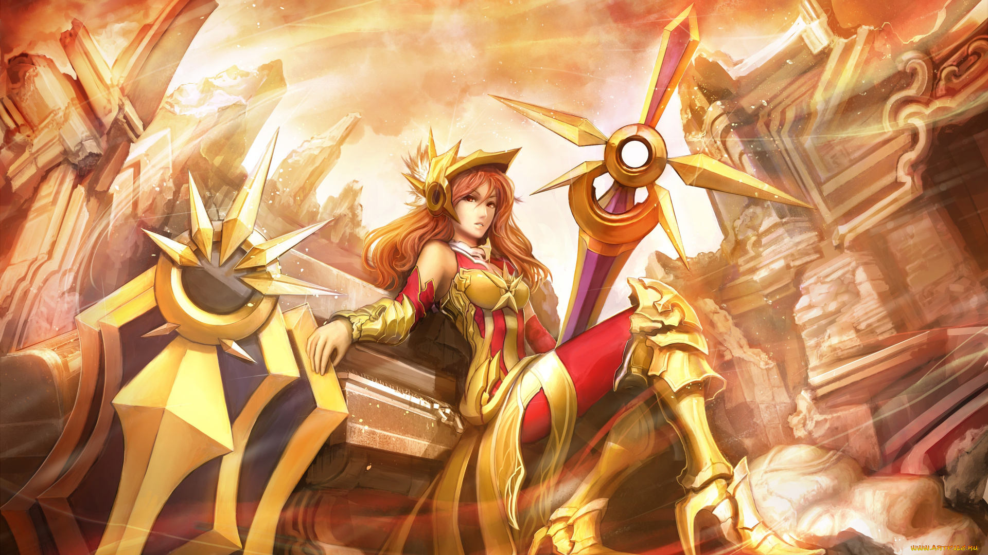 видео, игры, league, of, legends, девушка, разрушения, руины, league, of, legends, арт, leona