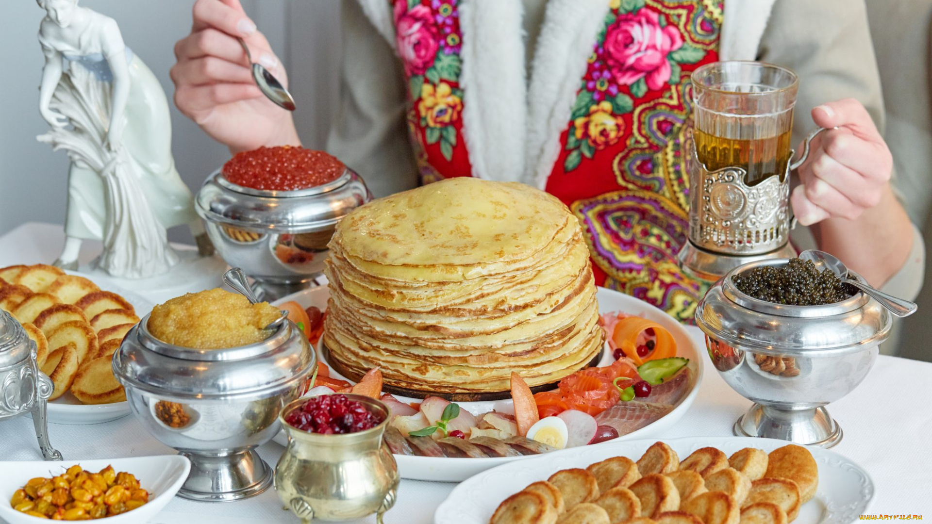 еда, блины, , оладьи, сырники, чай, ассорти, икра, масленица