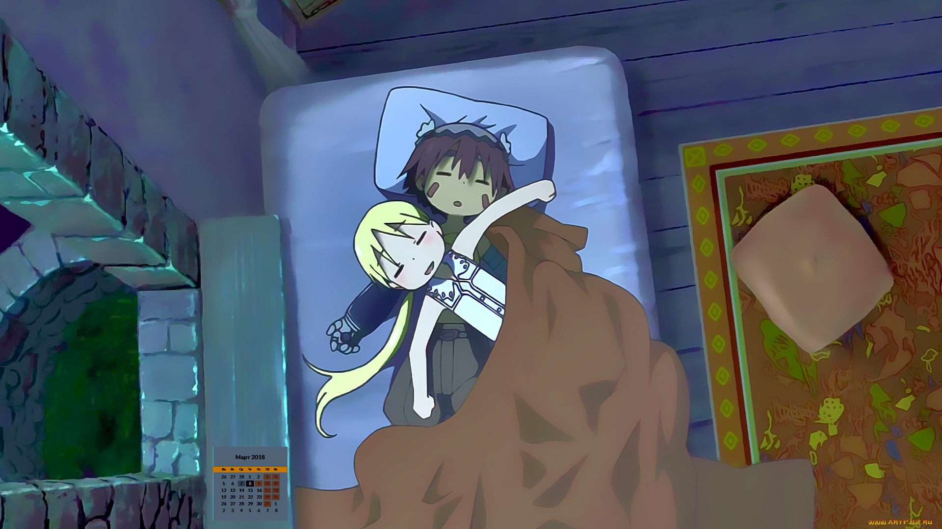 календари, аниме, постель, сон, мальчик, девочка, 2018