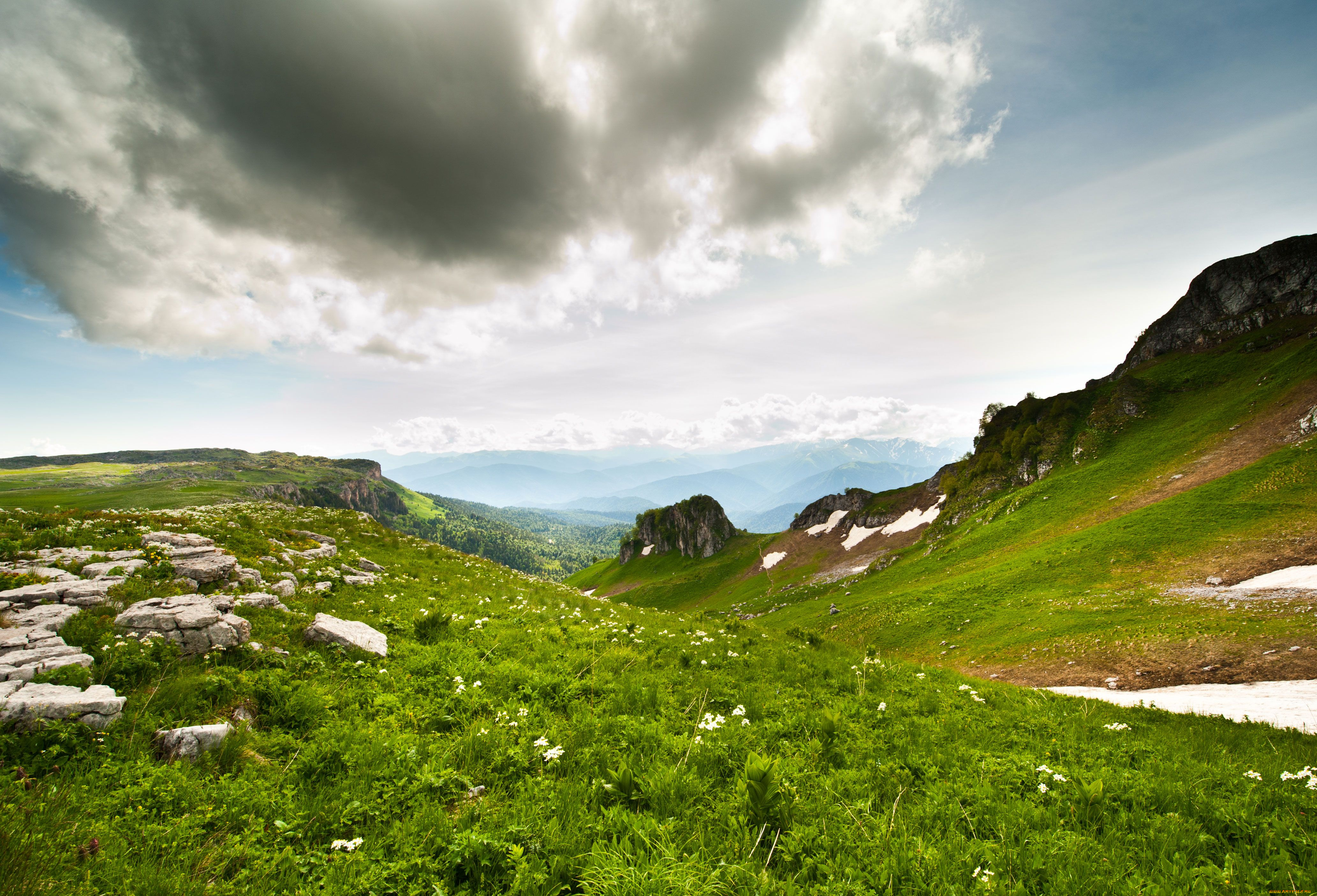 лаго-, наки, природа, горы, облака, россия, плато, адыгея, лаго-, наки
