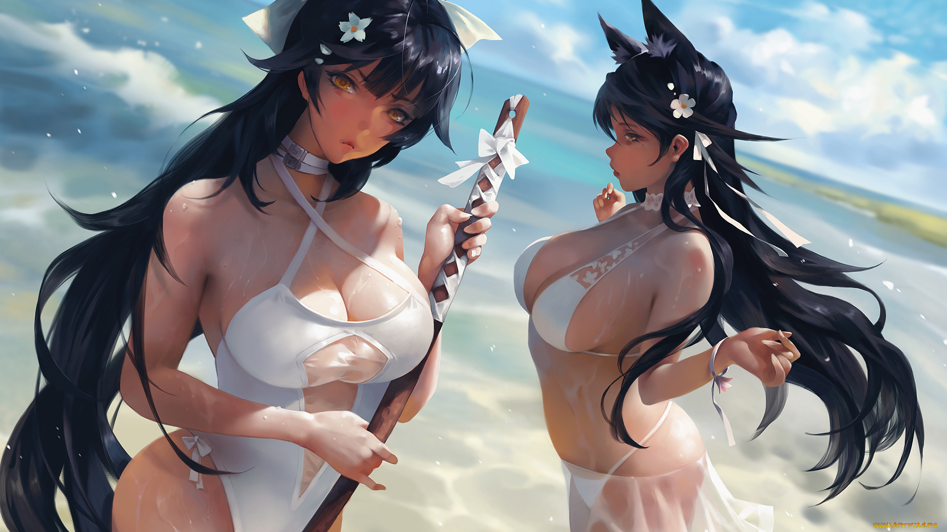 аниме, azur, lane, взгляд, фон, девушки