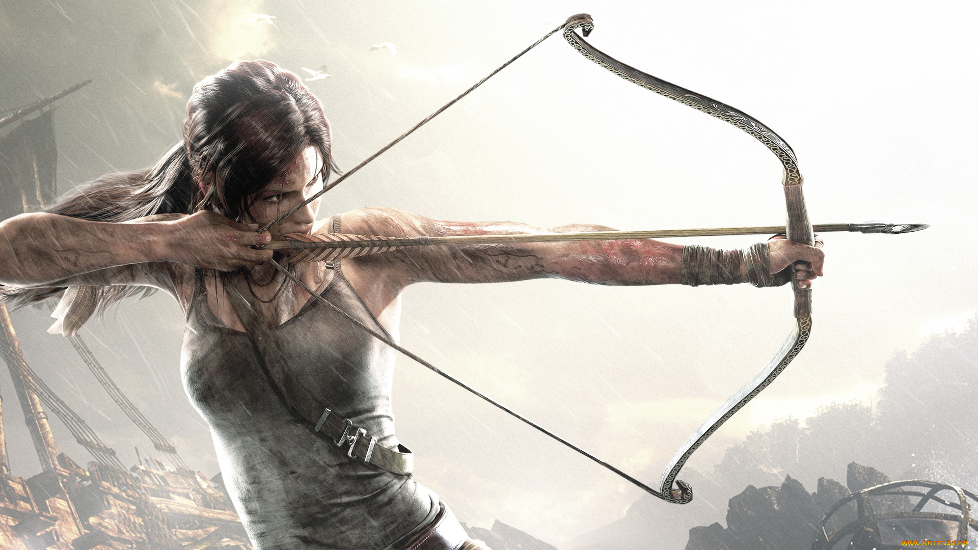 видео, игры, tomb, raider, , other, девушка, фон, лук, стрела
