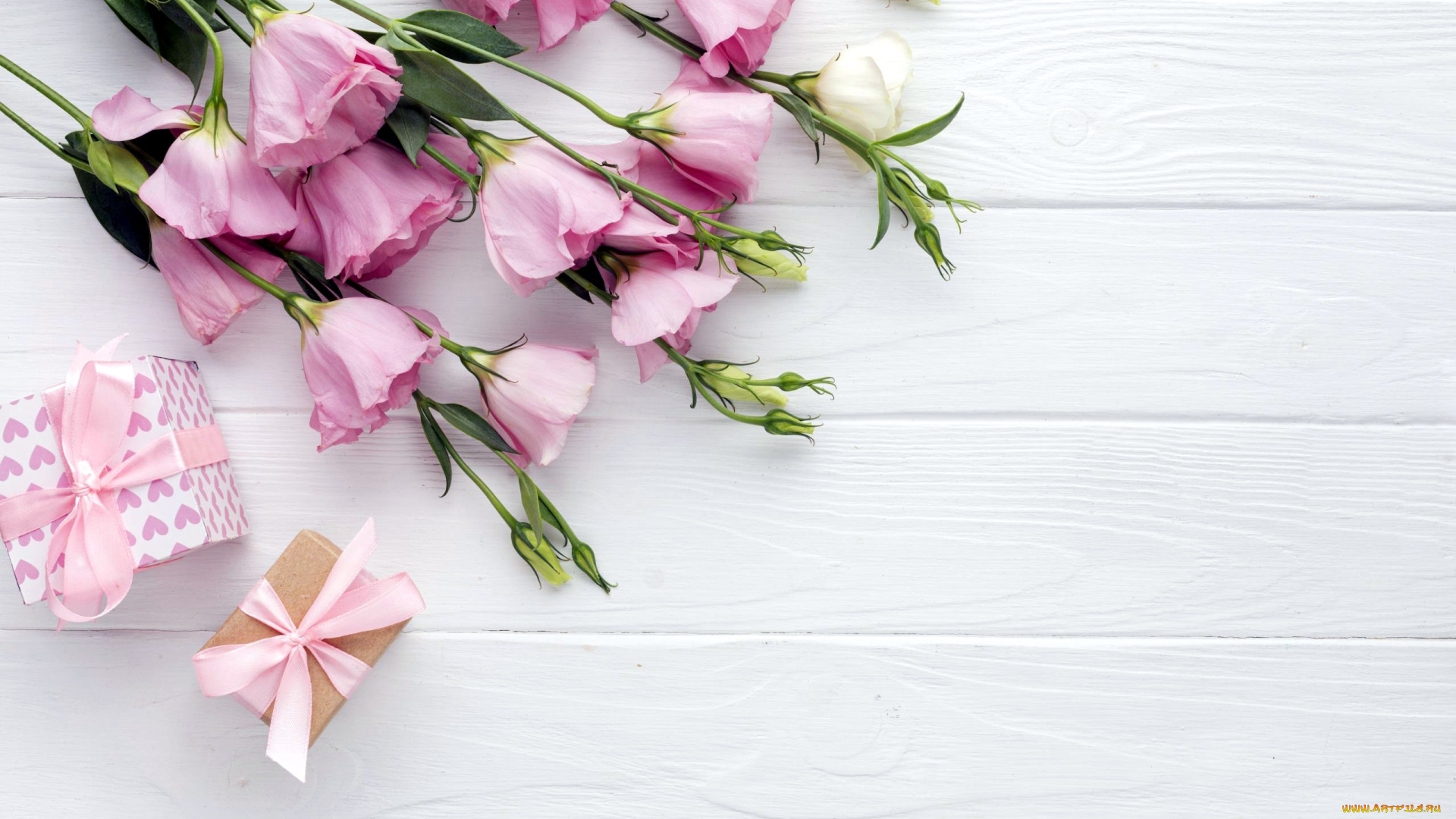 праздничные, подарки, и, коробочки, лента, подарки, эустома, бант