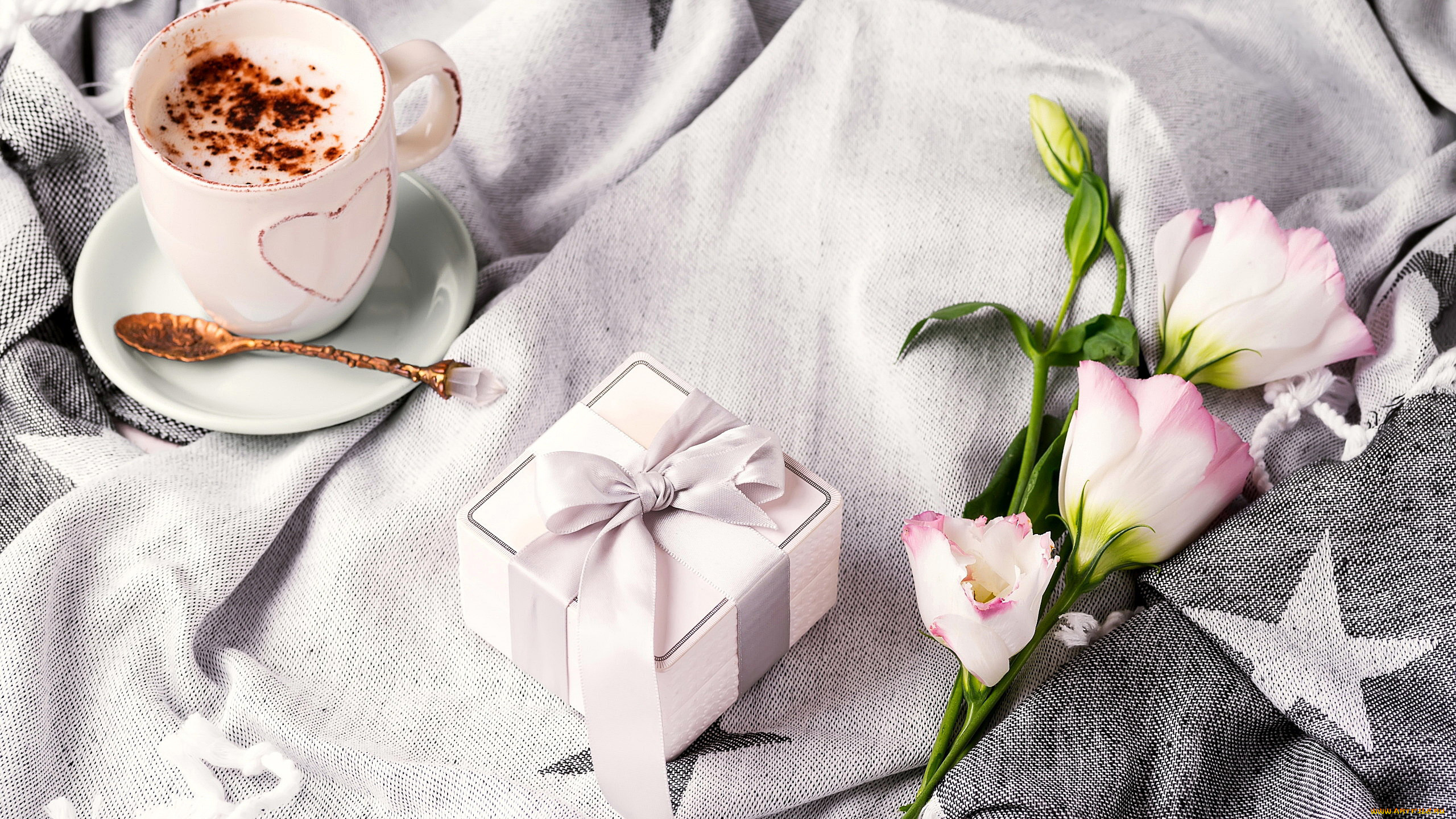 праздничные, подарки, и, коробочки, бант, лента, кофе, подарок, эустома