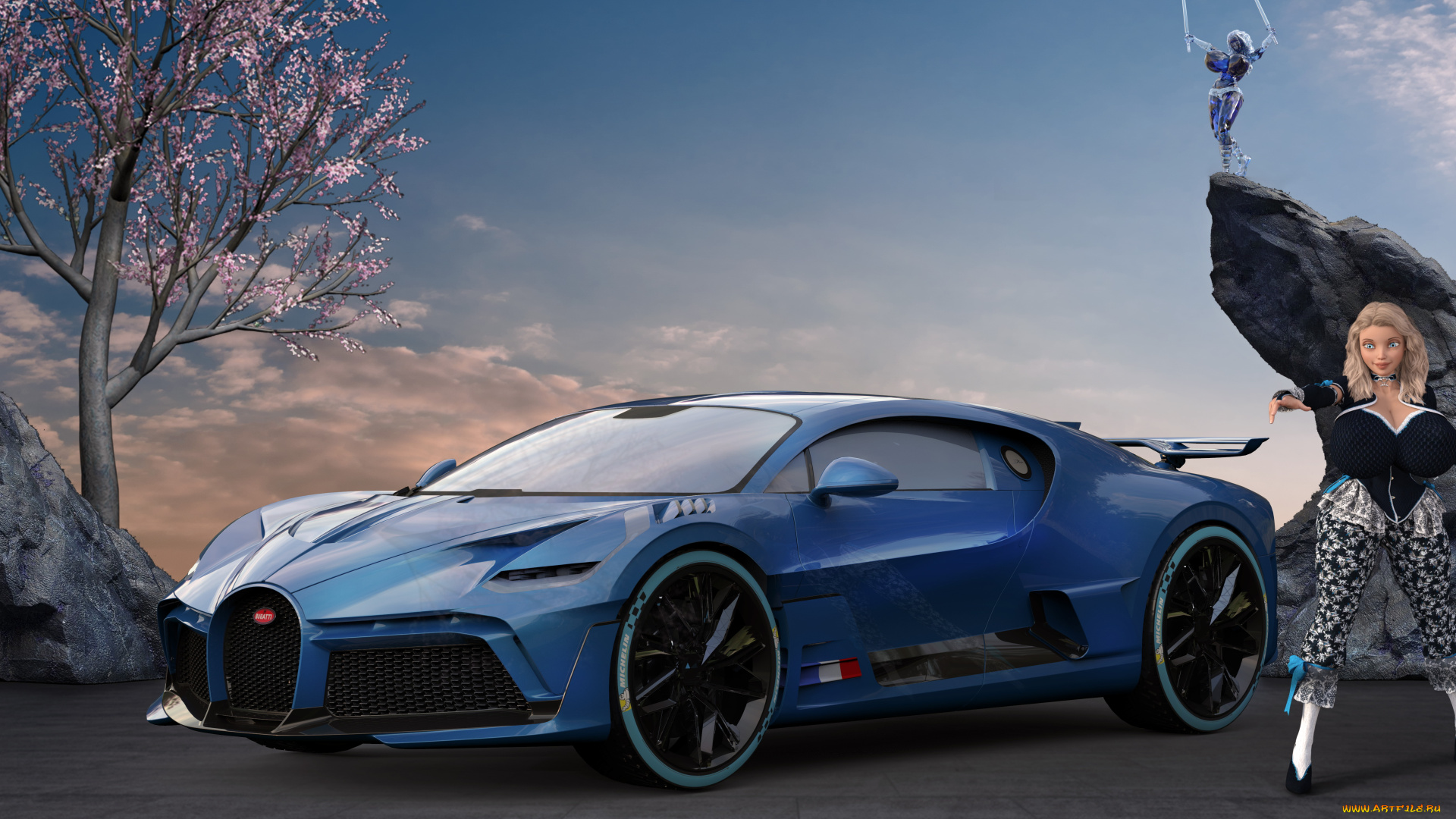 3д, графика, люди-авто, мото, , people-, car, , , moto, девушка, фон, автомобиль