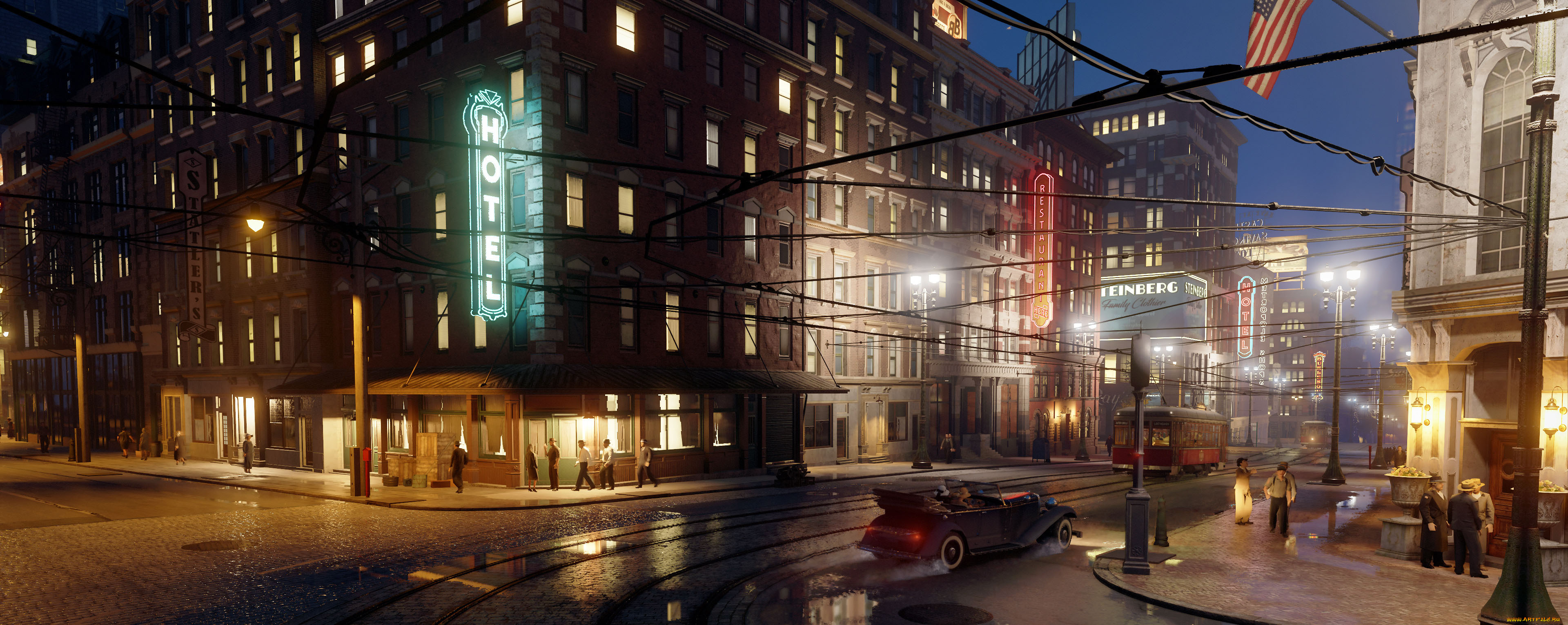 видео, игры, mafia, , definitive, edition, город, огни, люди, транспорт