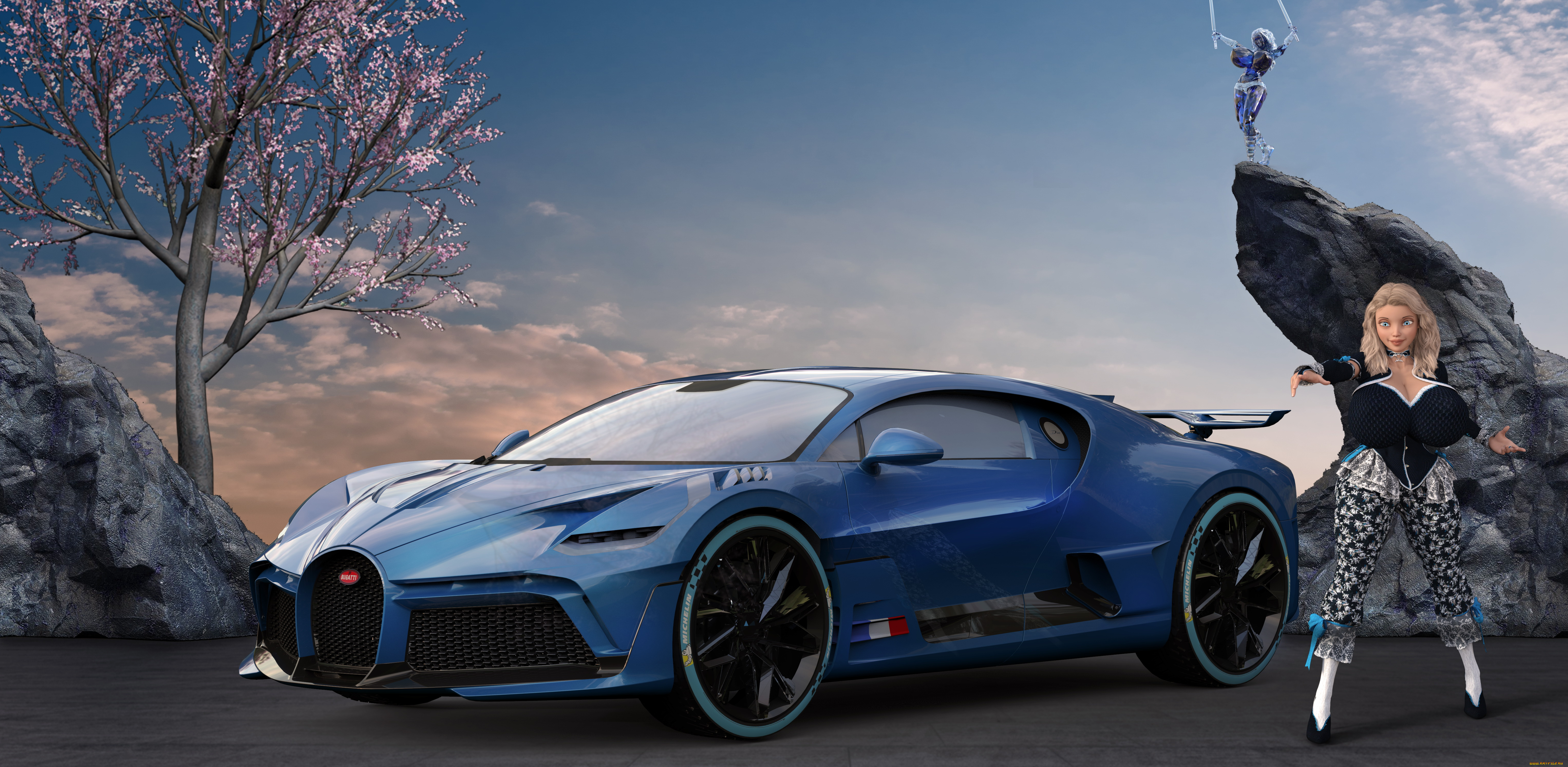 3д, графика, люди-авто, мото, , people-, car, , , moto, девушка, фон, автомобиль