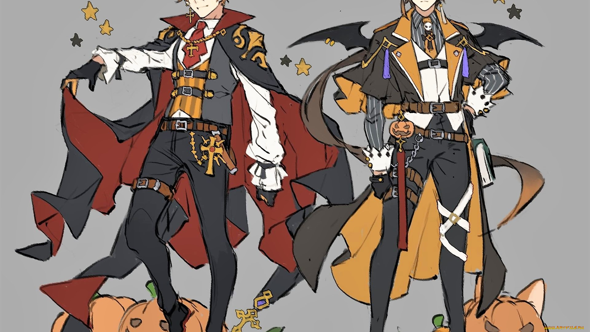 аниме, genshin, impact, парни, костюмы, плащи