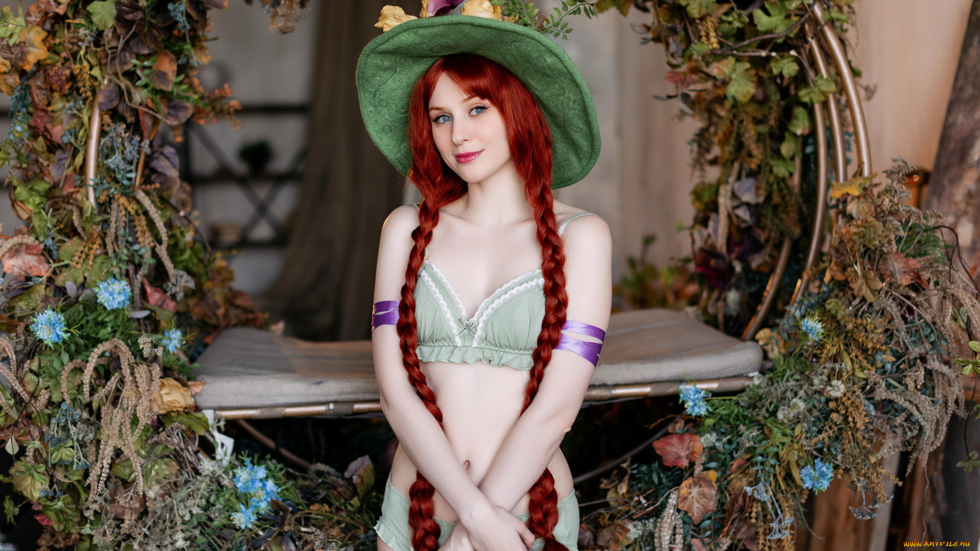 девушки, -, рыжеволосые, и, разноцветные, косы, шляпа, maria, muller