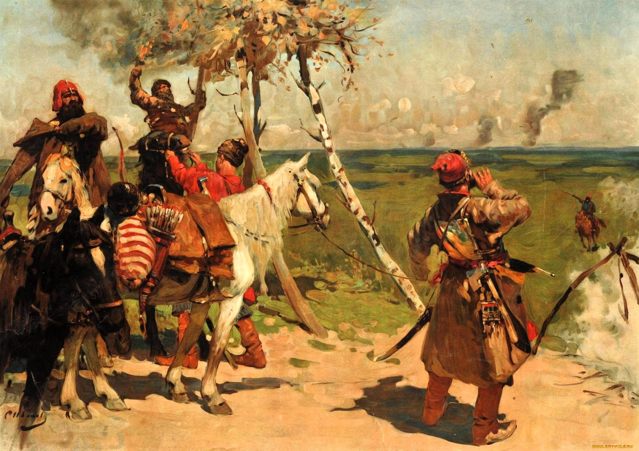 сергей, иванов, рисованное, всадники, деревья