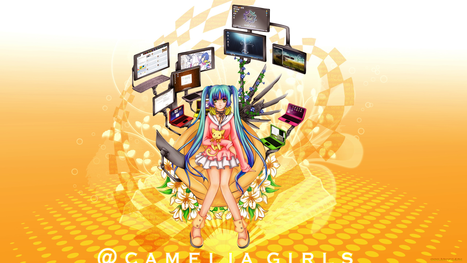 camelia, girls, visual, novel, аниме, headphones, instrumental