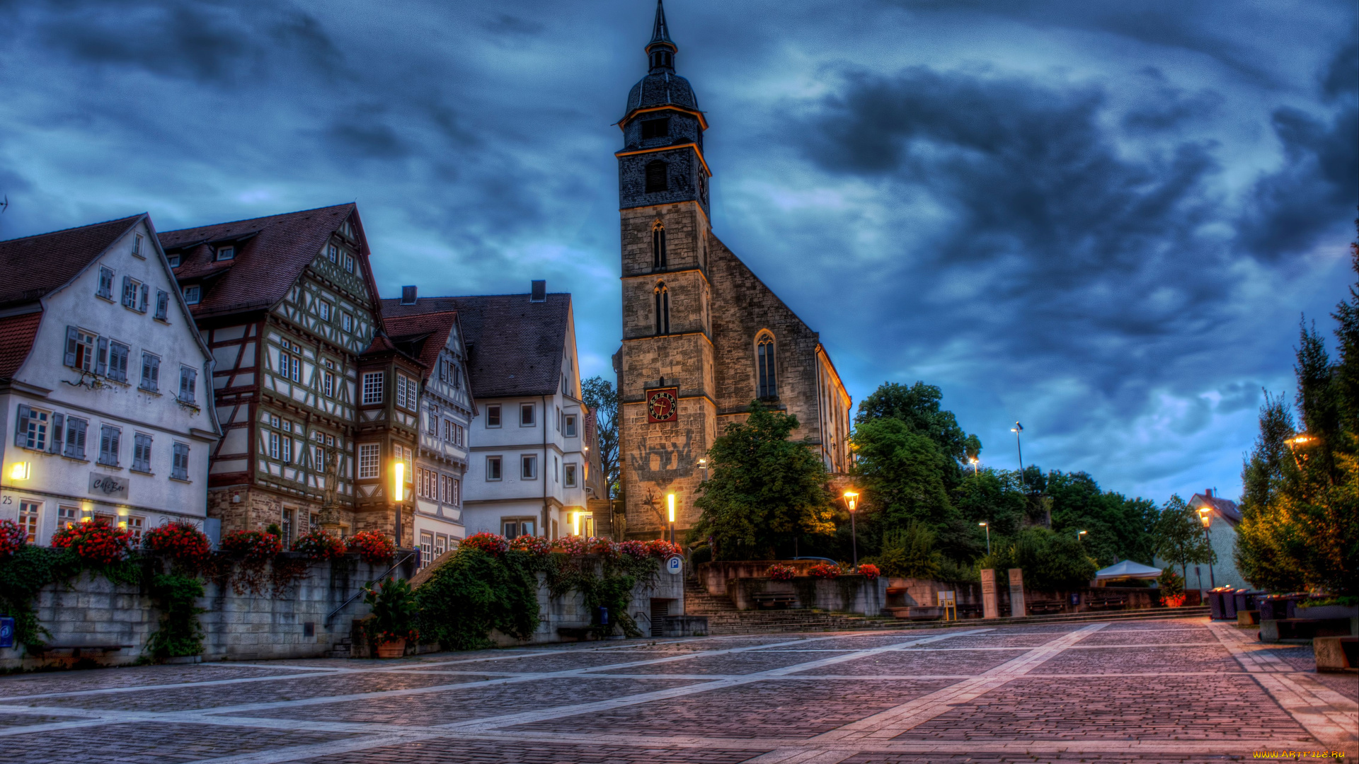 boeblingen, germany, города, улицы, площади, набережные, площадь, цветы, здания, церковь