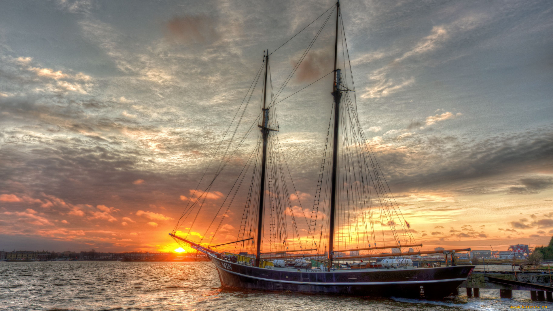 корабли, Яхты, причал, закат