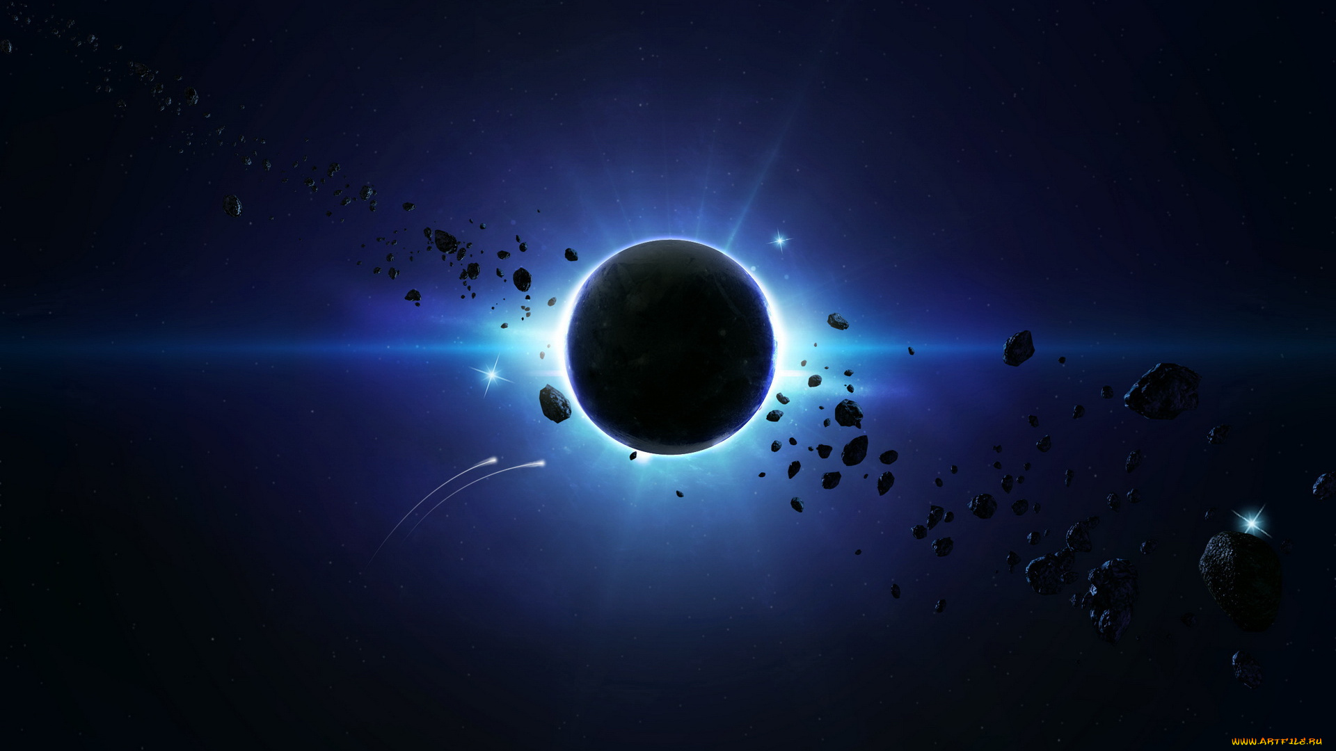 космос, арт, планеты, свечения