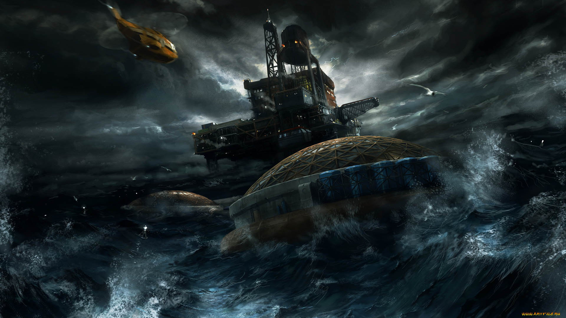 new, beginning, видео, игры, платформа, море, вертолёт, шторм