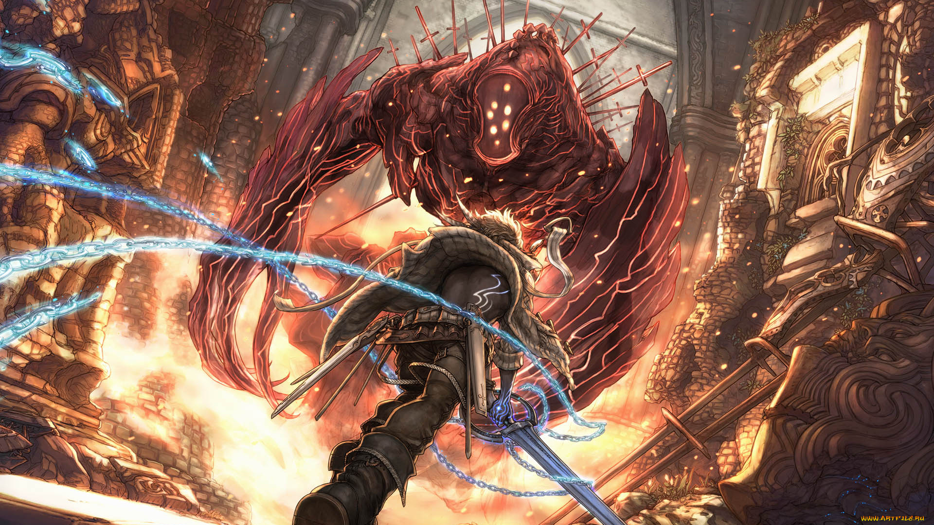 the, last, story, видео, игры, цепь, меч, чудовище, монстр