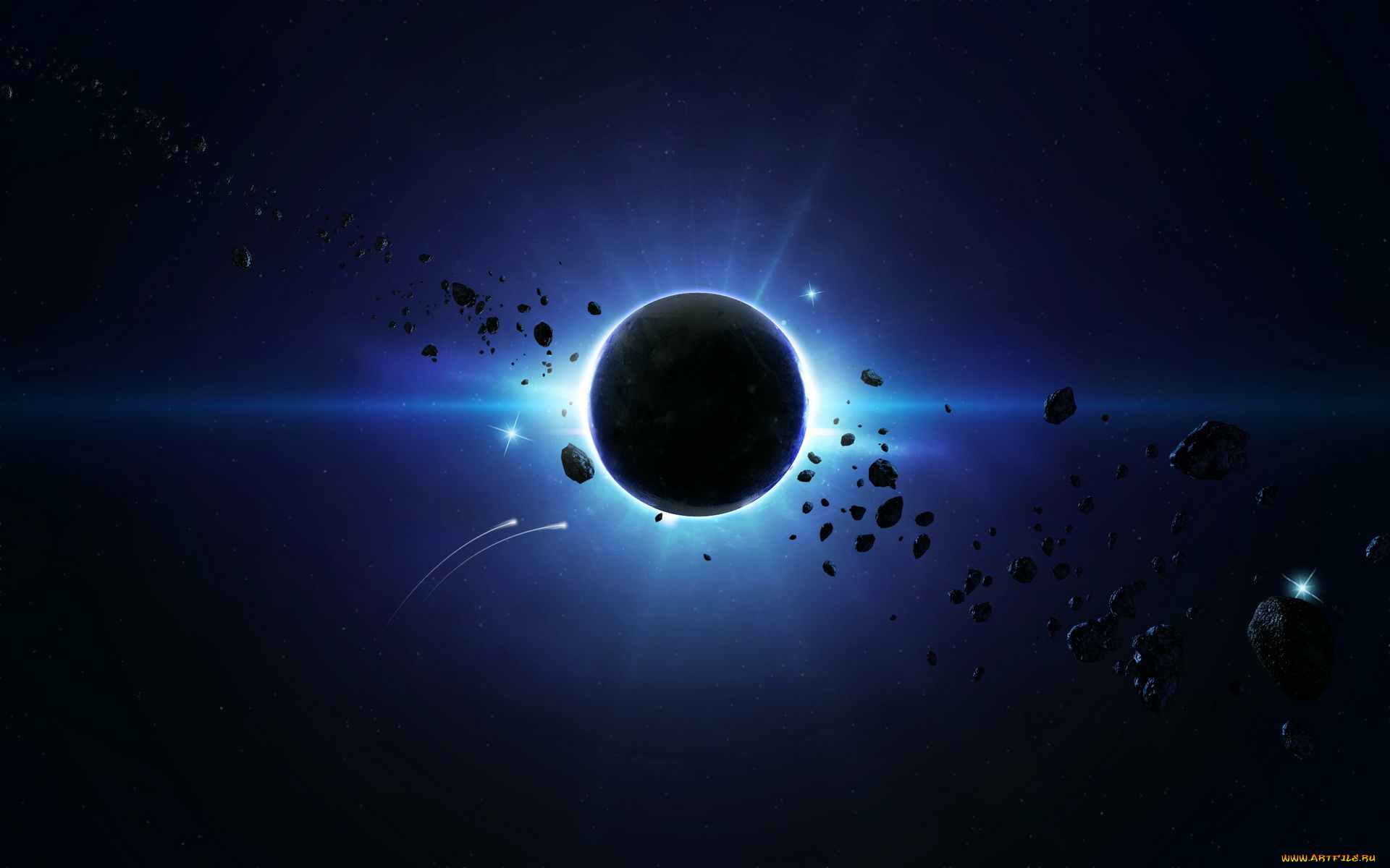 космос, арт, планеты, свечения