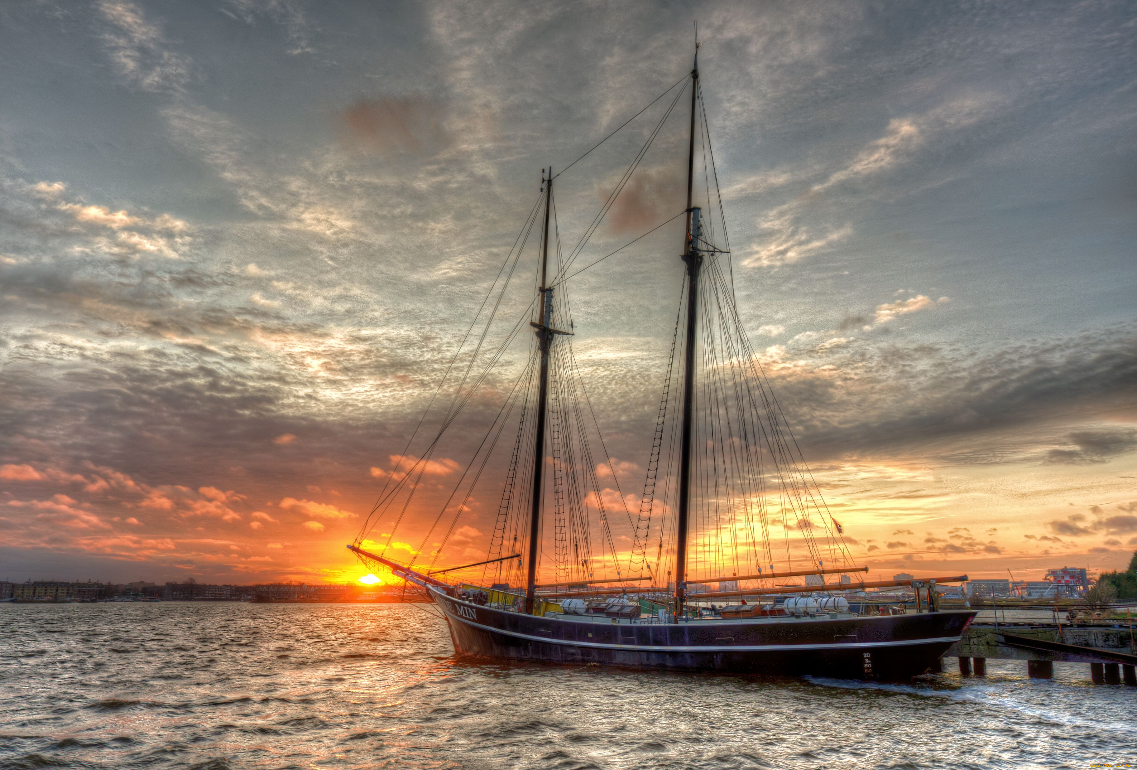 корабли, Яхты, причал, закат