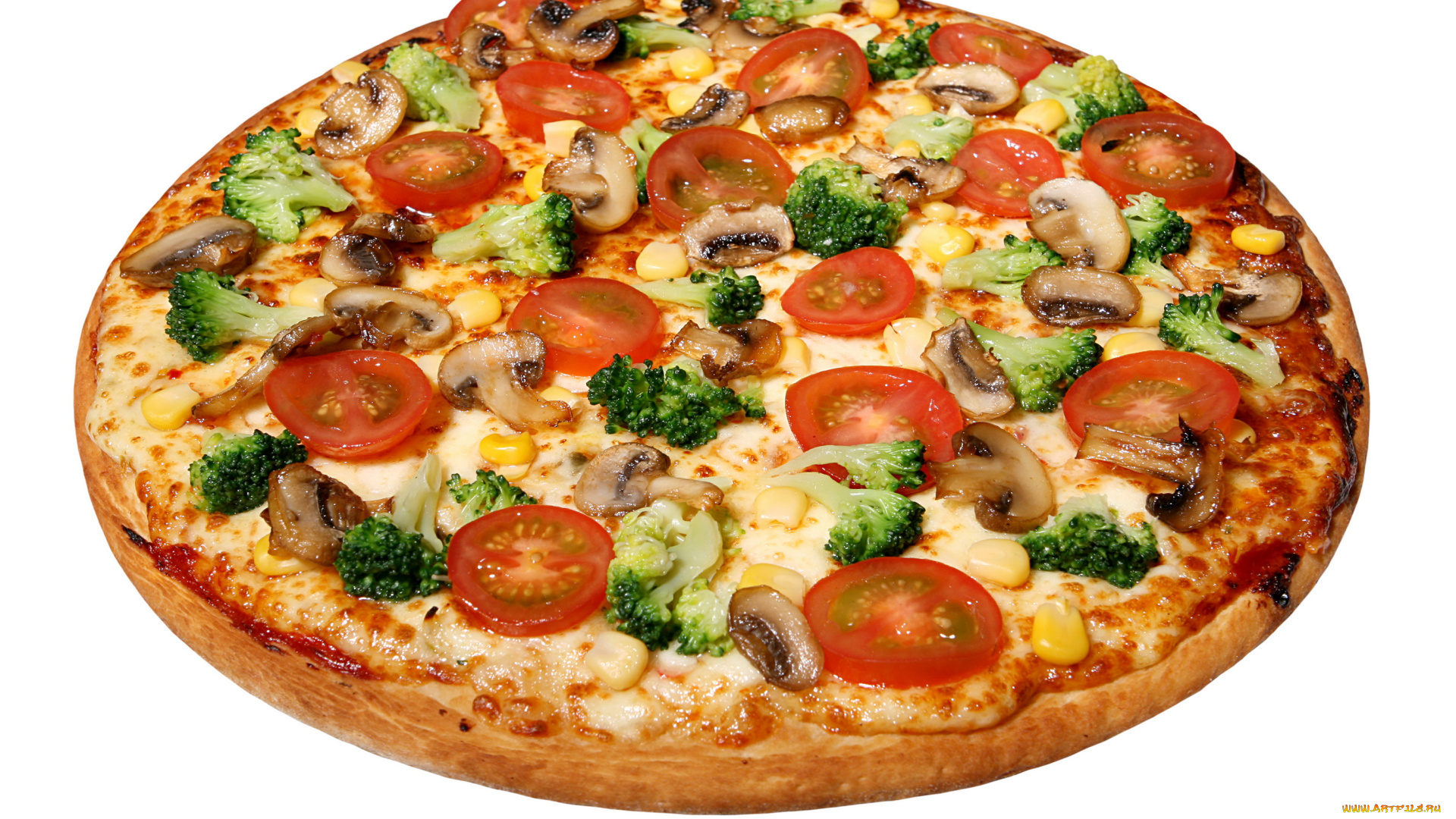 еда, пицца, зелень, помидоры, томаты