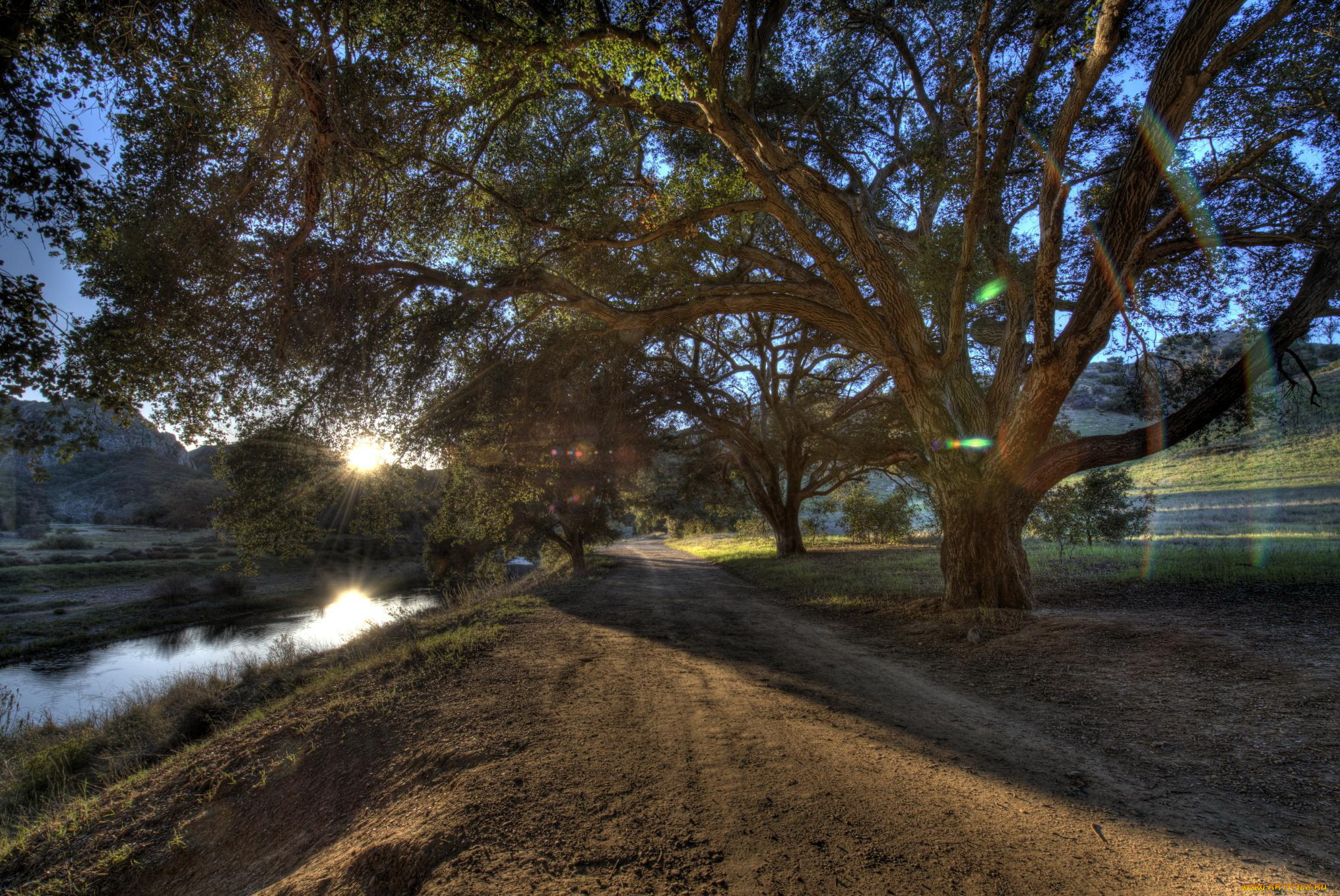 california, malibu, природа, дороги, луна, река, деревья