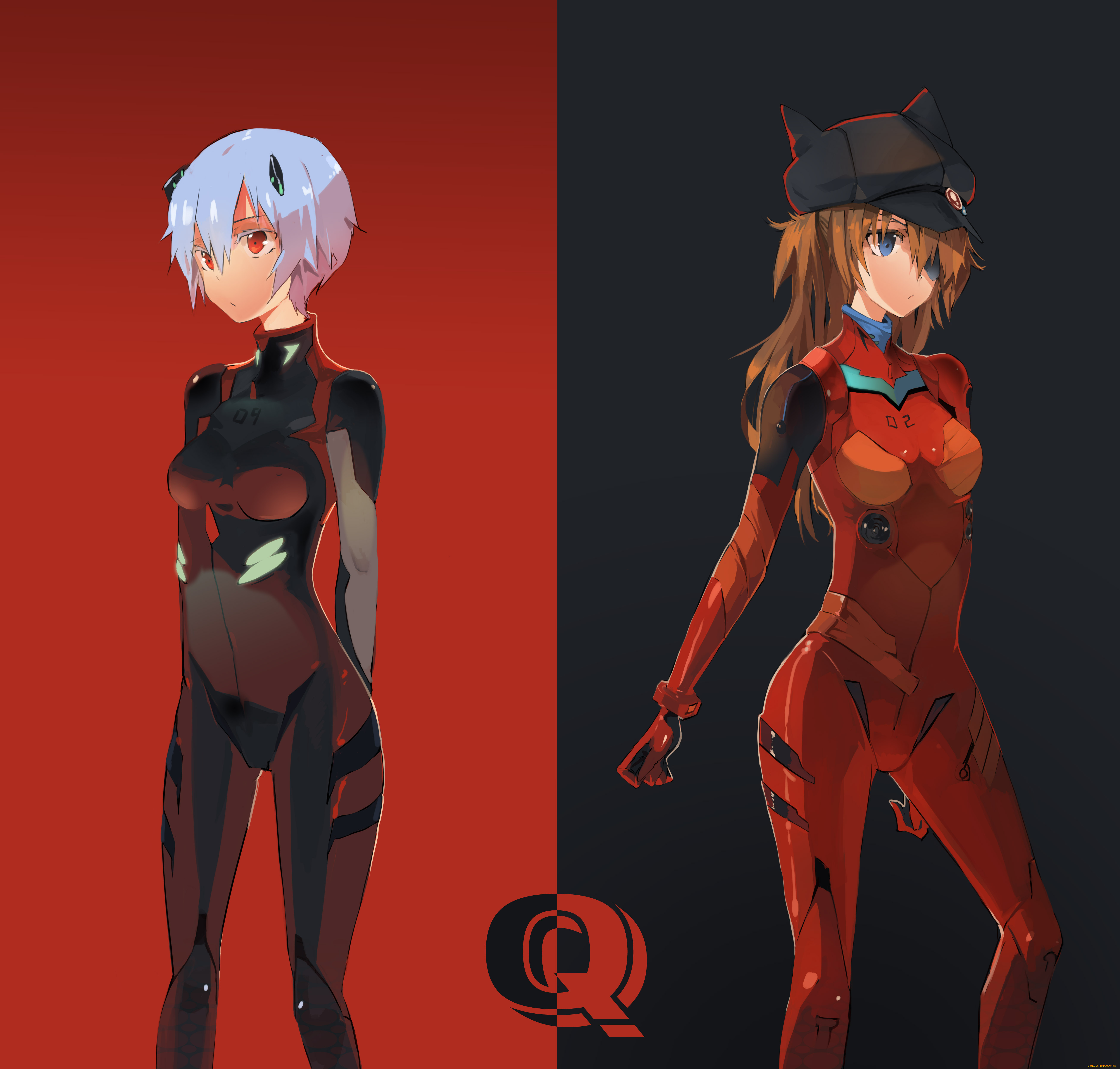 аниме, evangelion, neon, genesis, ayanami, rei, asuka, langley