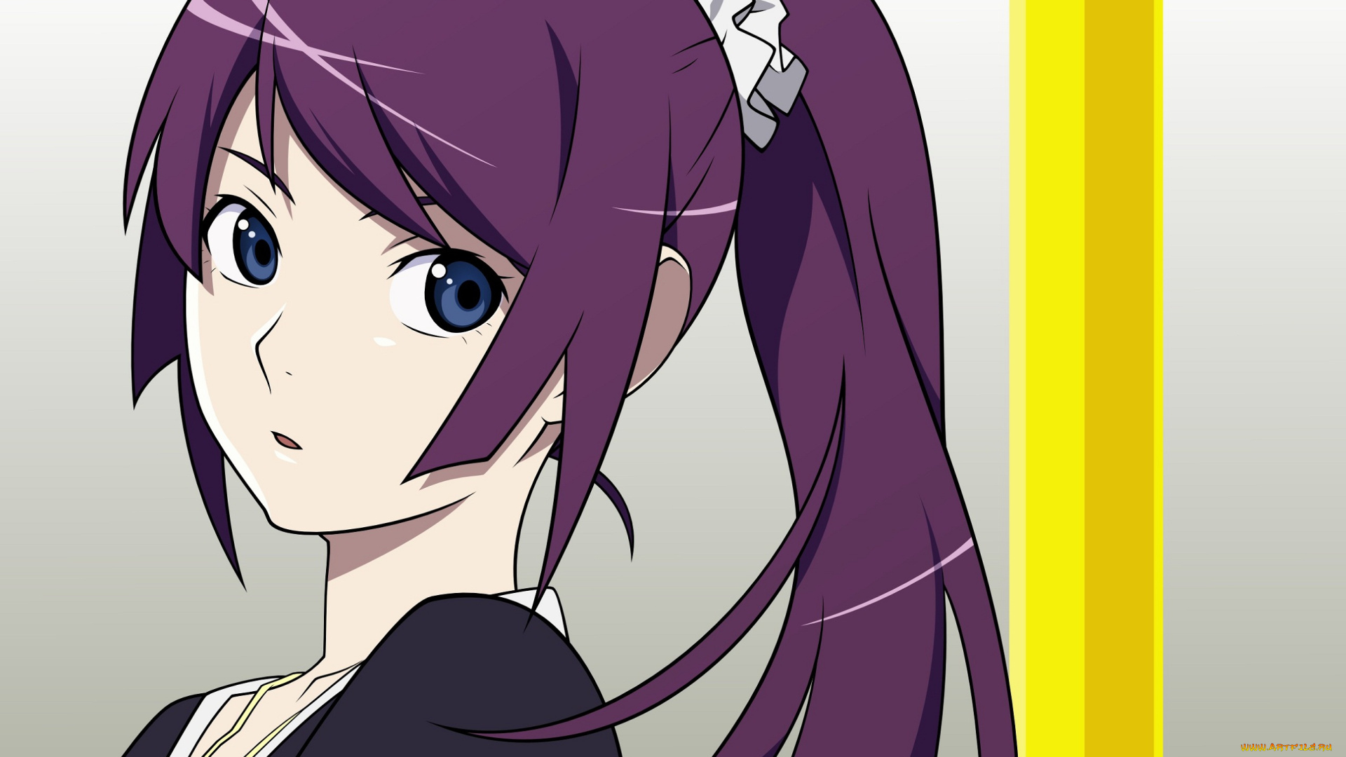 аниме, bakemonogatari, фон, лицо, платье, senjougahara, hitagi, взгляд, хвостик, волосы, поза