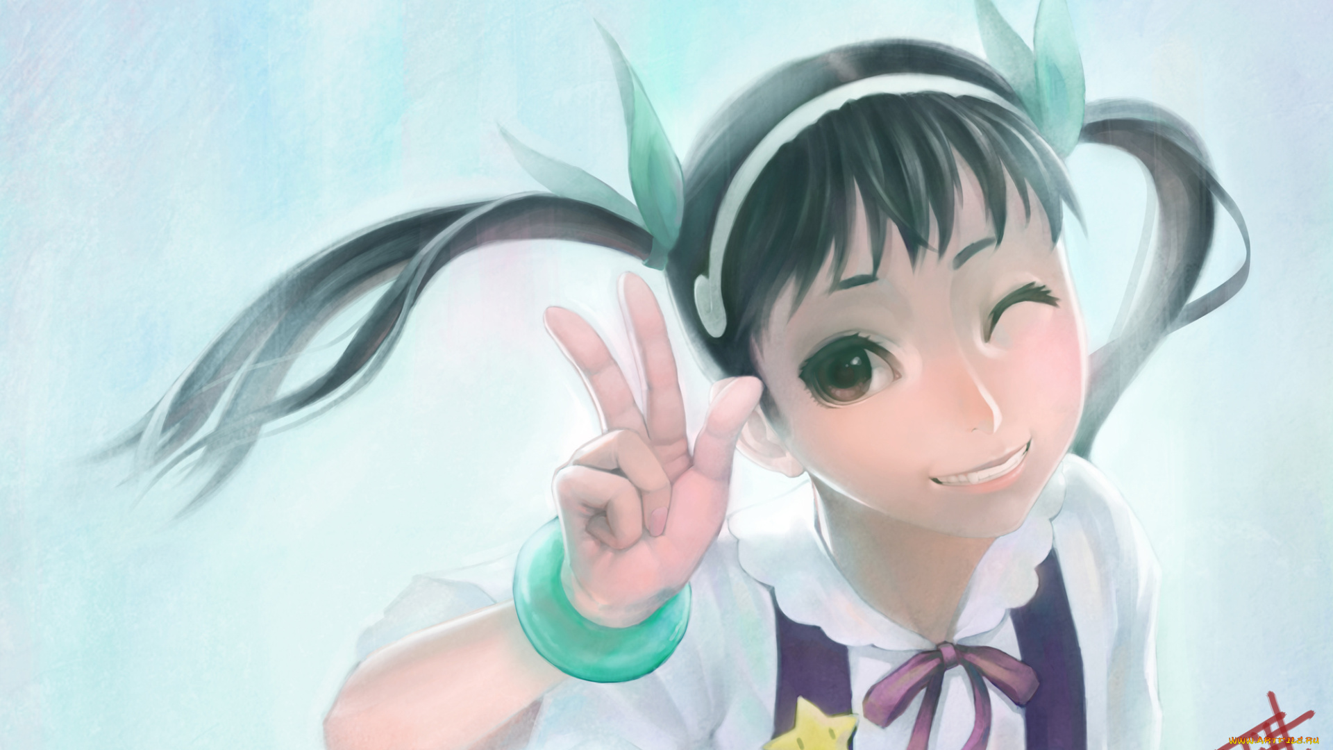 аниме, bakemonogatari, школьная, форма, арт, gamerag, браслет, hachikuji, mayoi, девушка, улыбка, лента