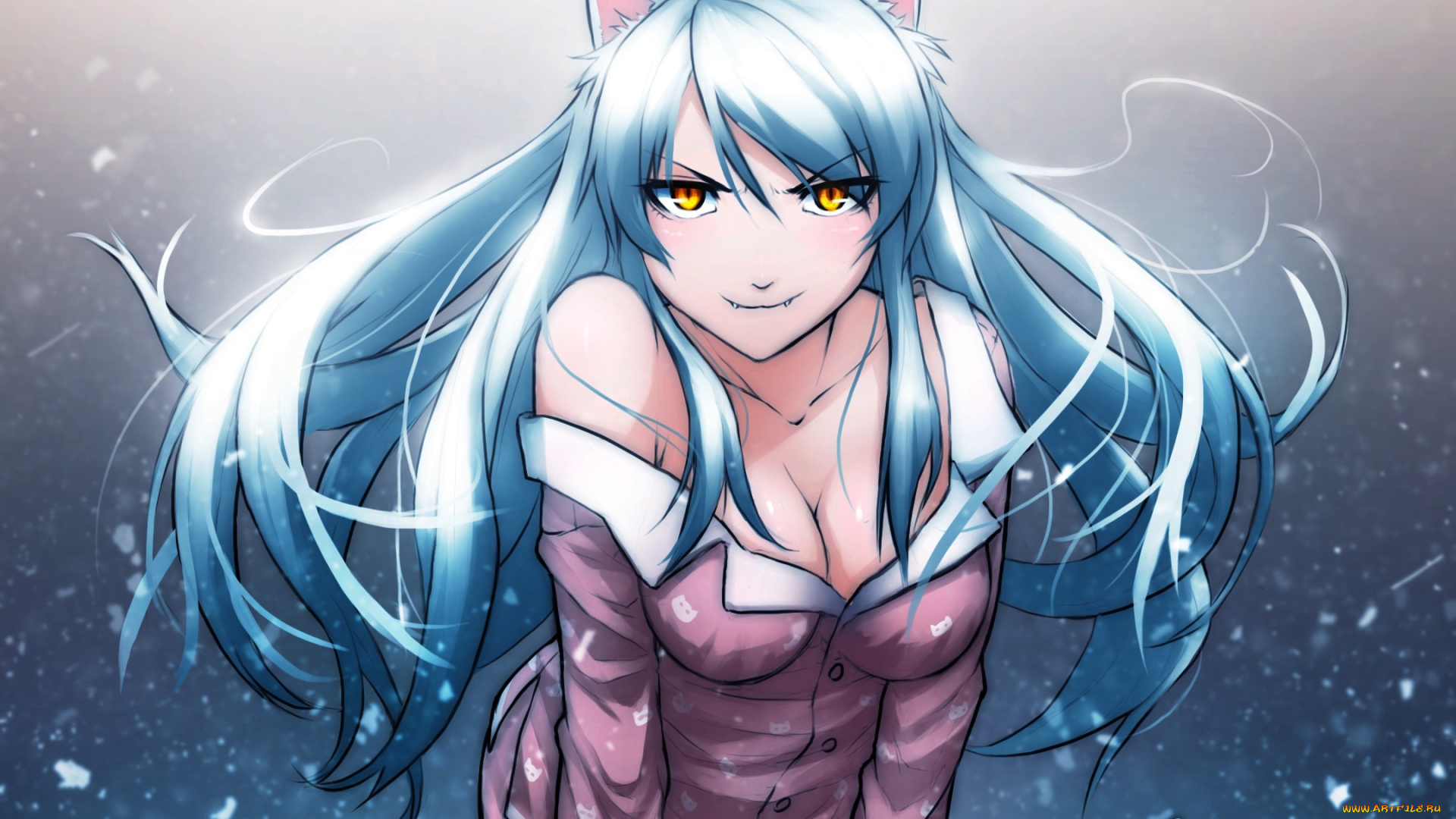 аниме, bakemonogatari, ушки, девушка, пижама, кошка, hanekawa, tsubasa, monogatari, afba, арт