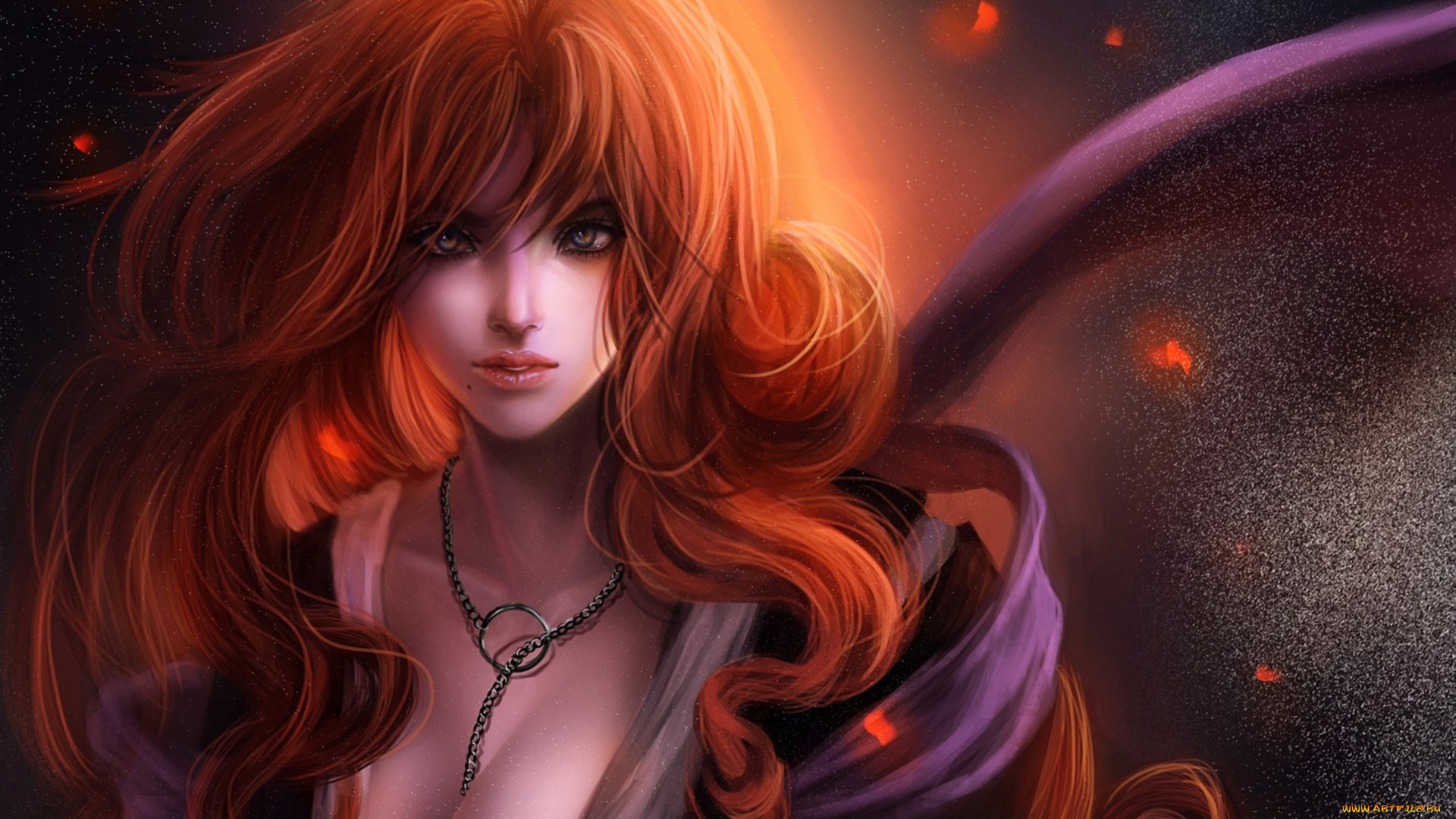 аниме, bleach, блич, рангику, мацумото, девушка, рыжая, взгляд, волосы, арт, кулон