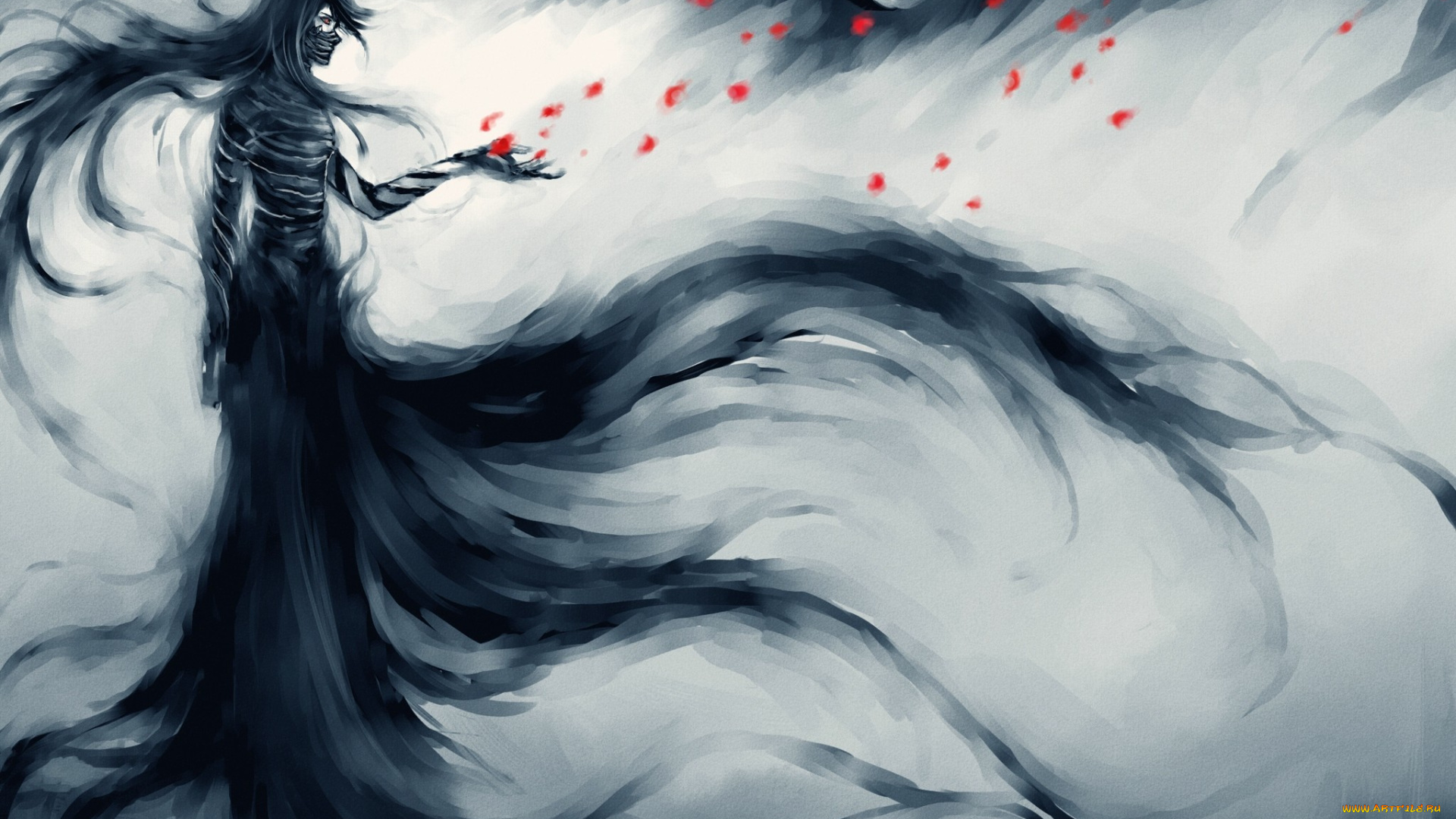 аниме, bleach, ночь, финальная, гецуга, парень, арт, блич, ичиго, луна, лепестки, куросаки