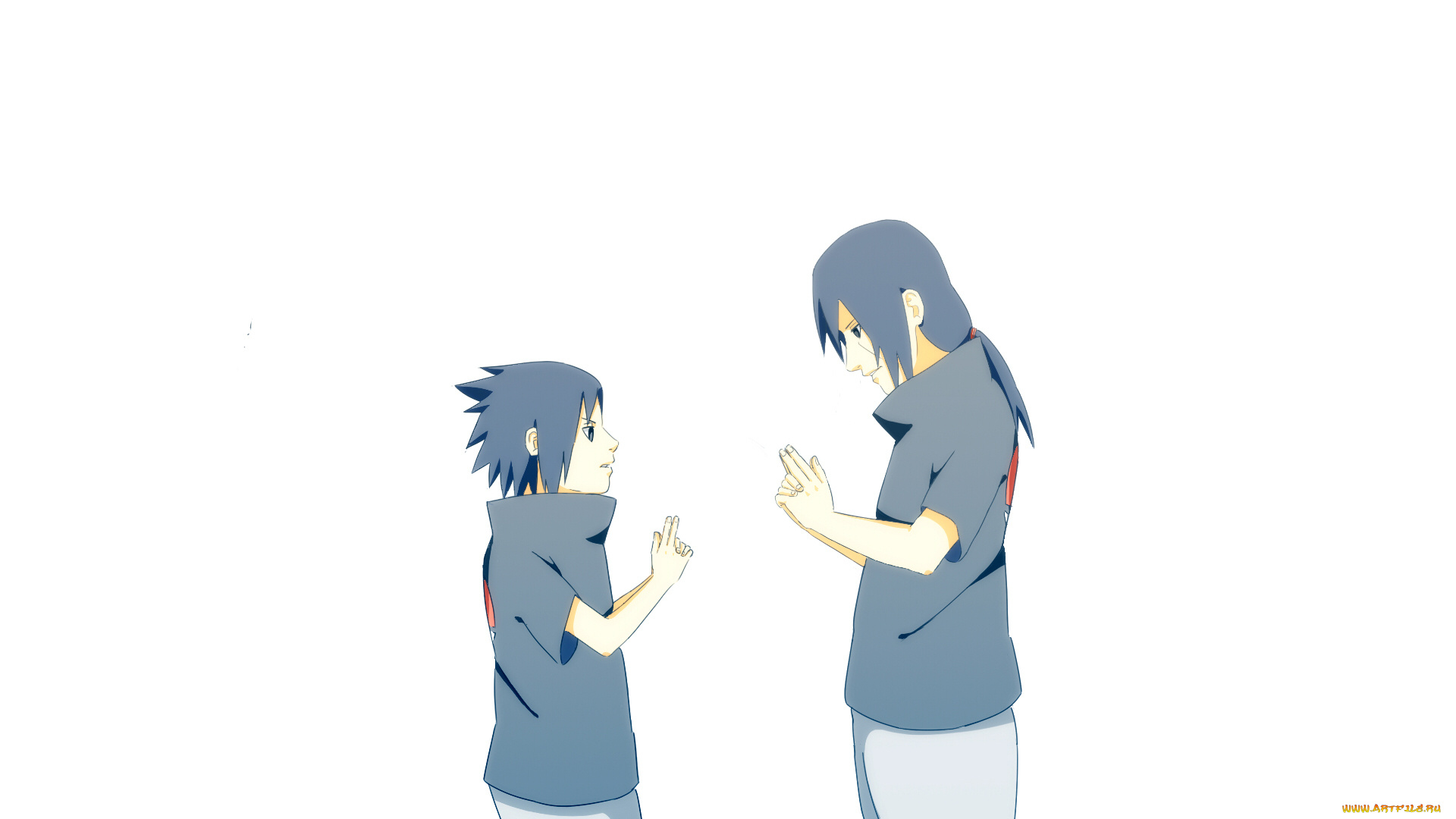 аниме, naruto, обучение, учиха, печати, братья, мальчики, итачи, саске, белый, фон