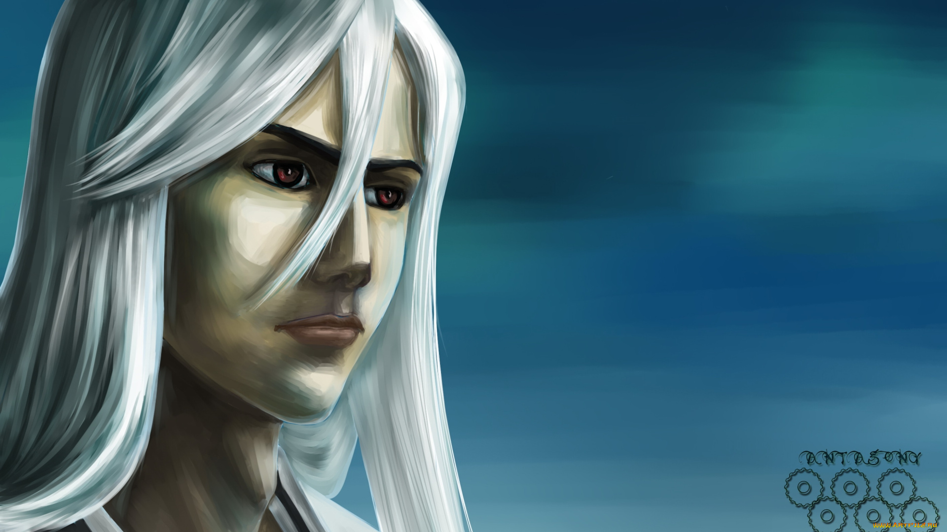 bleach, аниме, взгляд, арт, длинный, волос, парень, фон