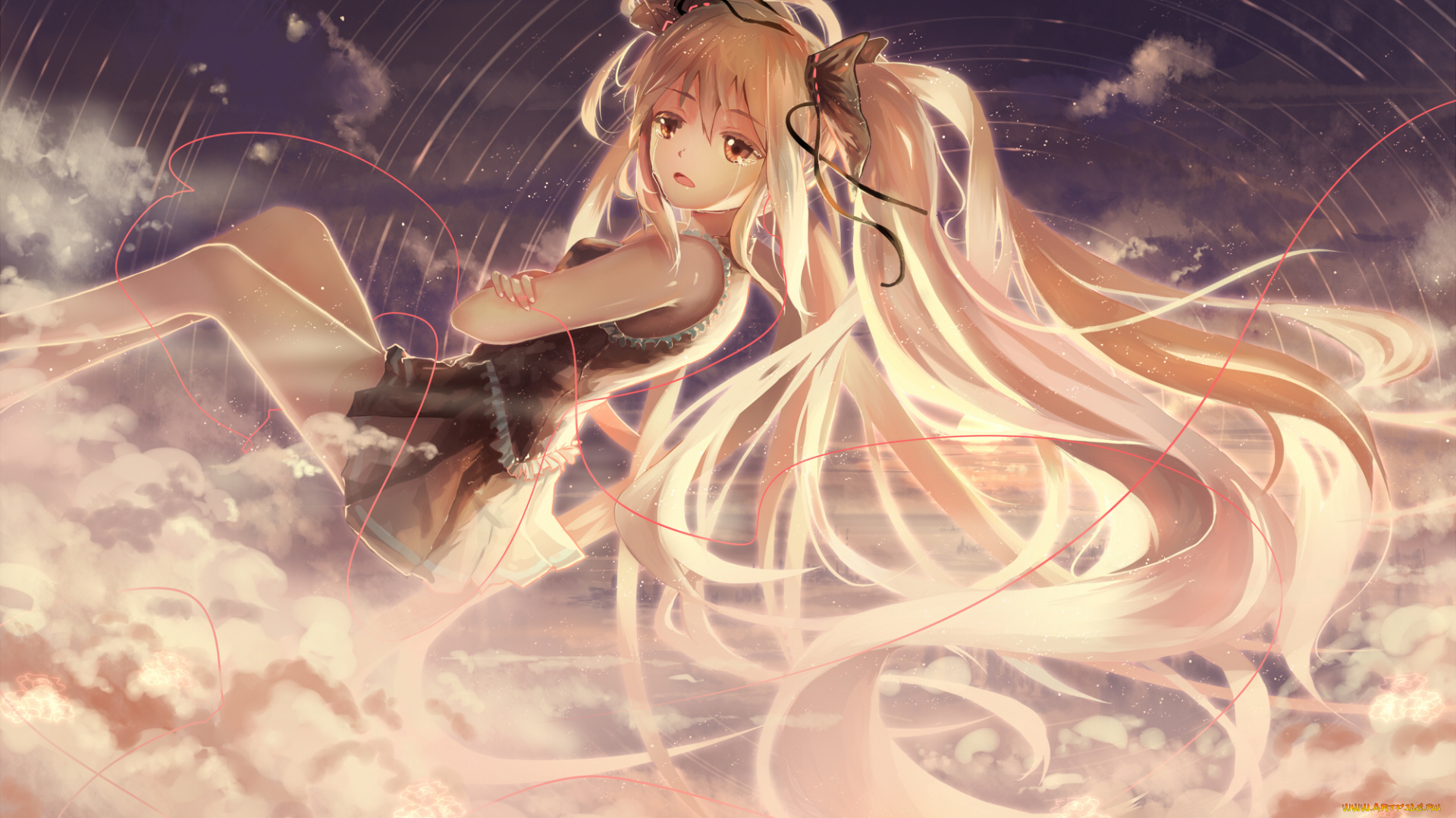 vocaloid, аниме, нить, слезы, арт, облака, небо, hatsune, miku, девушка, tangjinhang