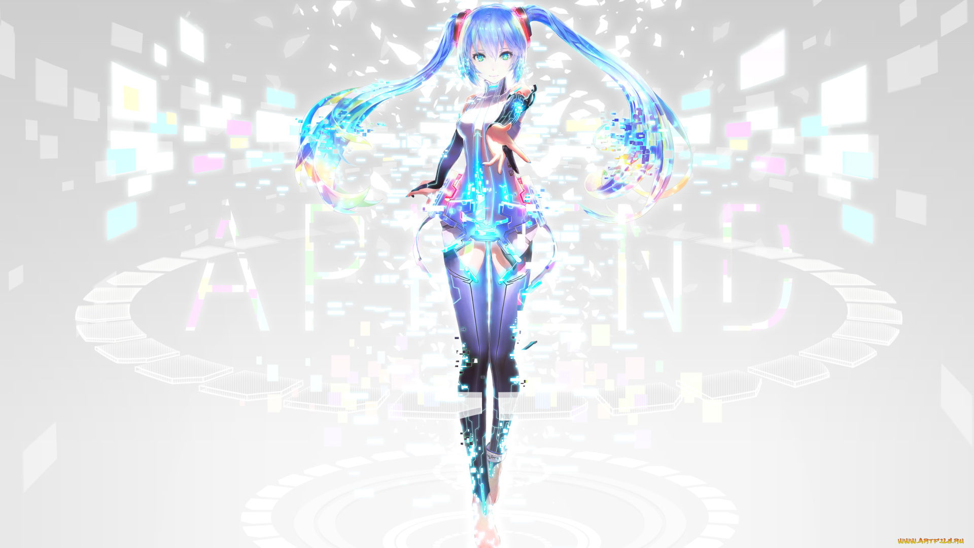 vocaloid, аниме, вокалоид, фон, жест, улыбка, взгляд, hatsune, miku, девушка, iori, art