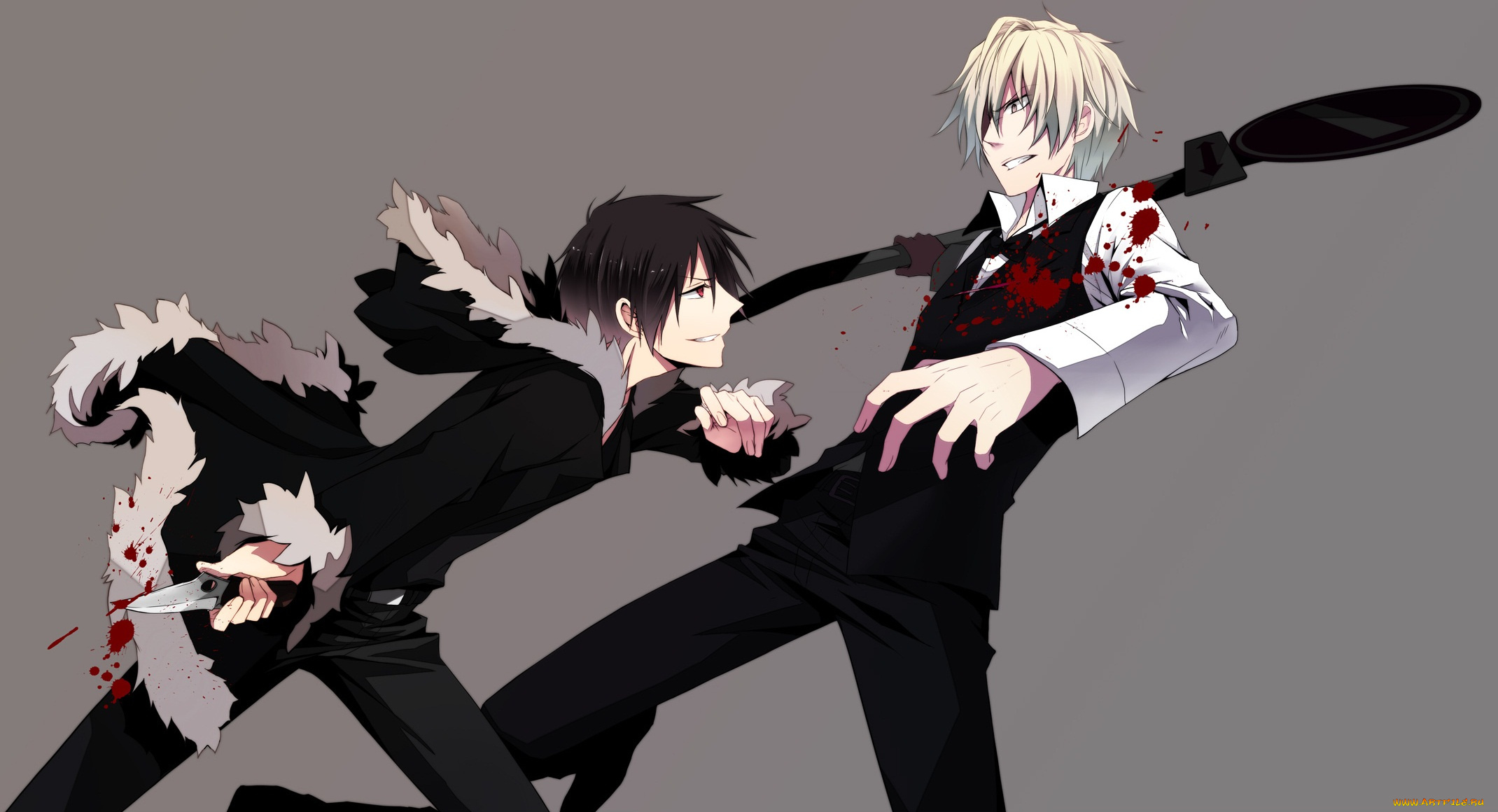 аниме, dyurarara, драка, бармен, кровь, дюрарара, улыбка, хейваджима, шизуо, орихара, изая, парни, враги, знак, блоха