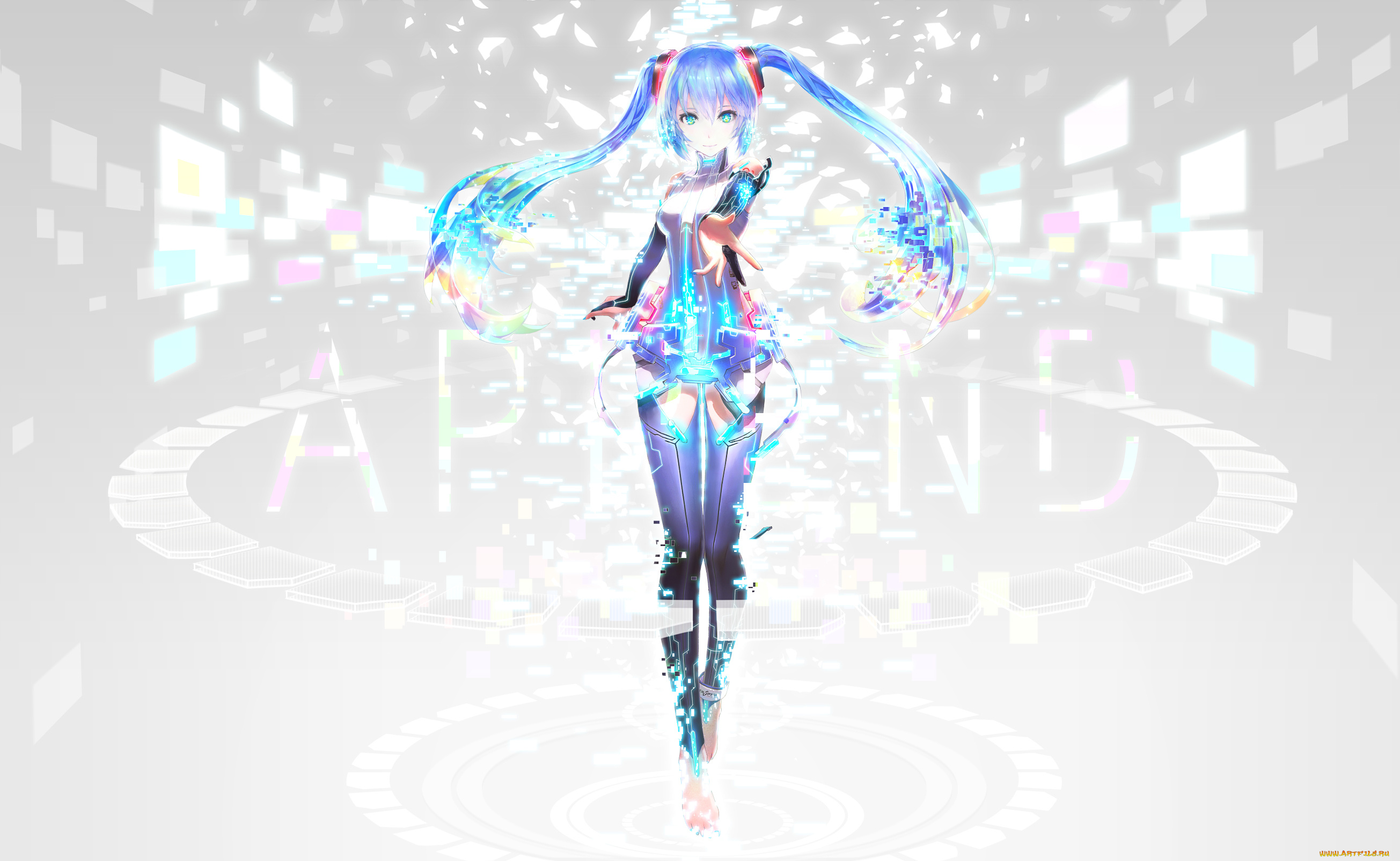 vocaloid, аниме, вокалоид, фон, жест, улыбка, взгляд, hatsune, miku, девушка, iori, art