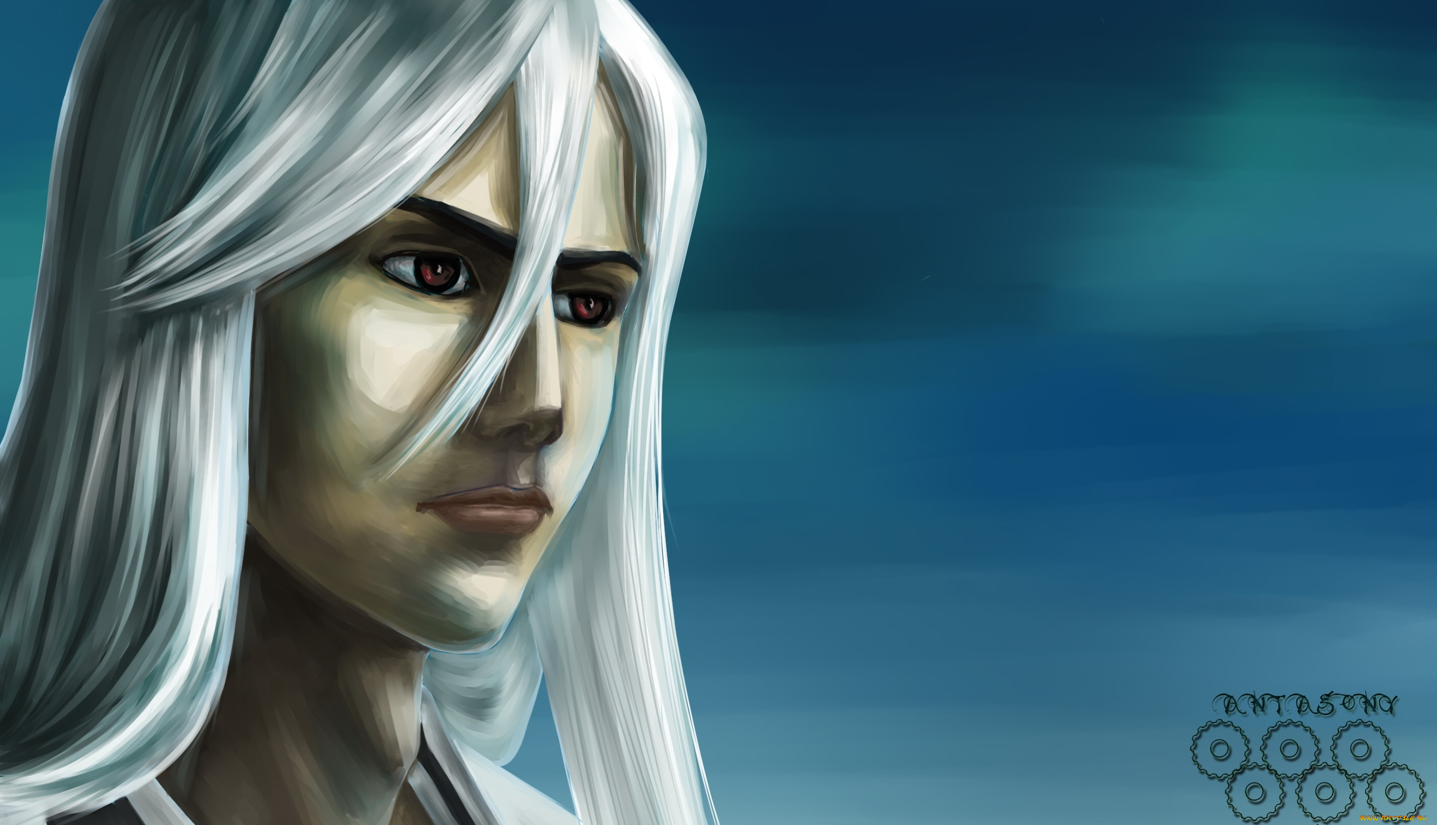 bleach, аниме, взгляд, арт, длинный, волос, парень, фон